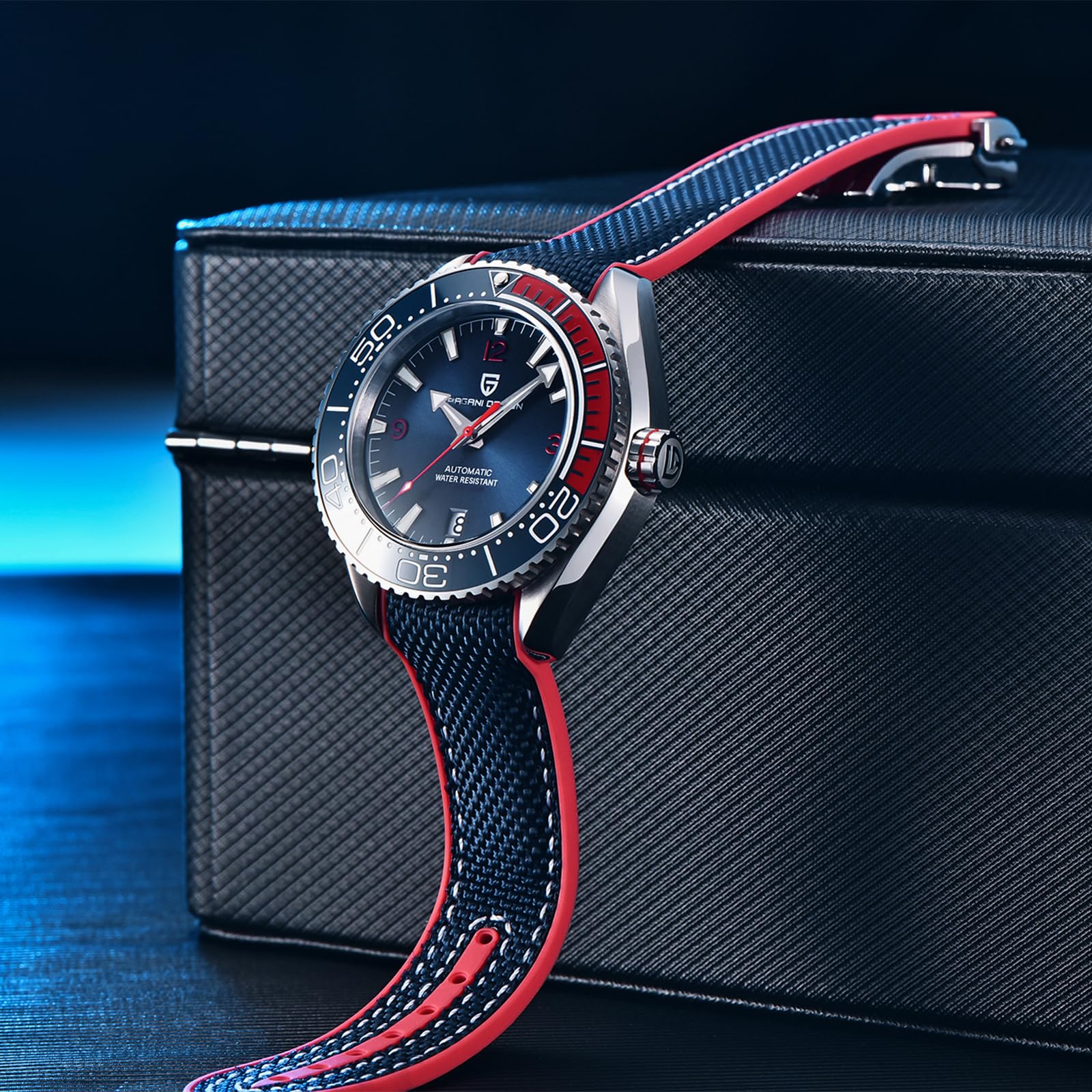 Pagani Design Herrenuhr Automatik Mechanische Uhr Keramiklünette Edelstahl 100m wasserdicht Tauchen Sportarmband Datum Leuchtend Luxusuhr Kautschukarmband