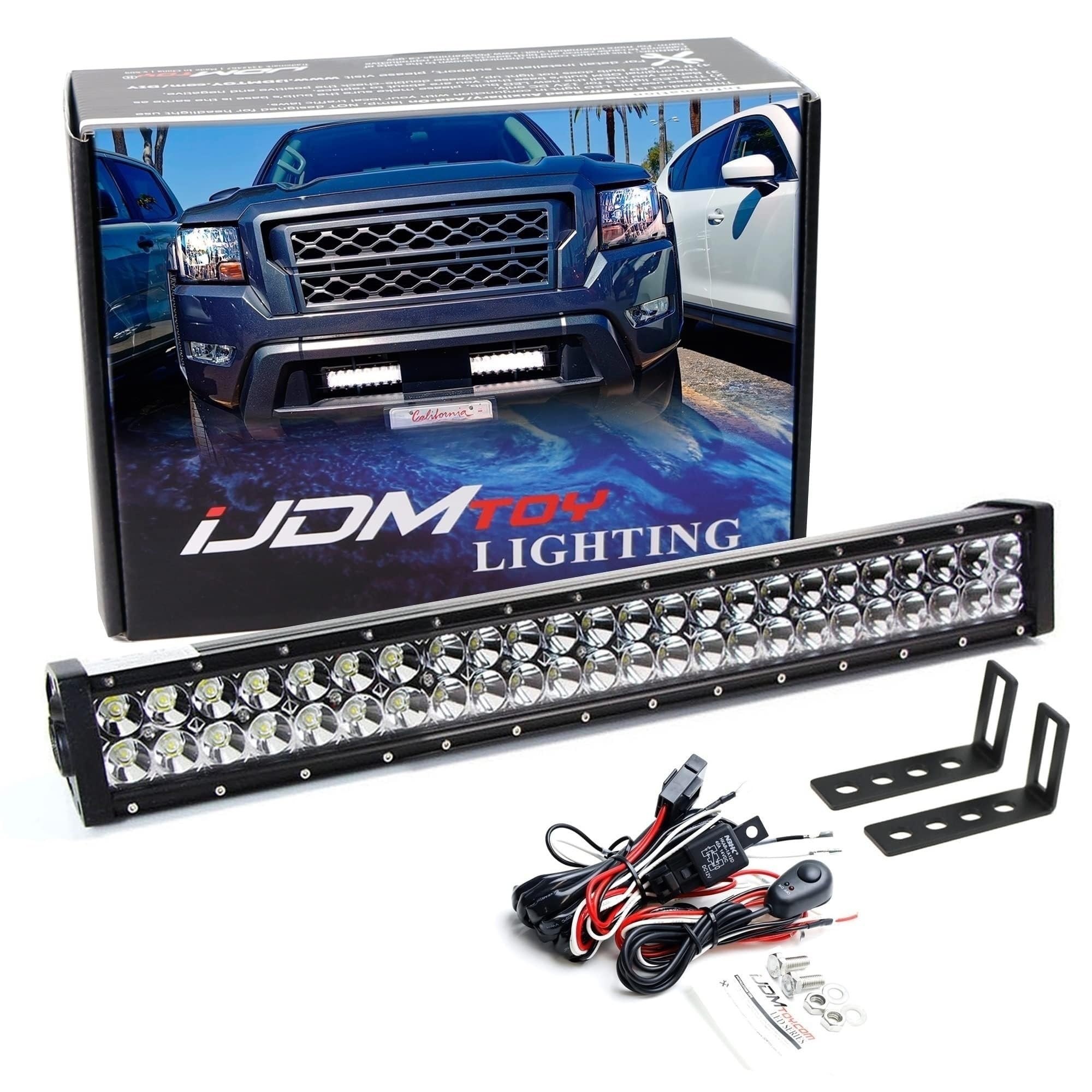 iJDMTOY Lower Grille Mount 25-Inch LED Light Bar Kit Compatible with 2022-up Nissan Frontier, Includes 144W Double Row LED Lightbar, Lower Bumper