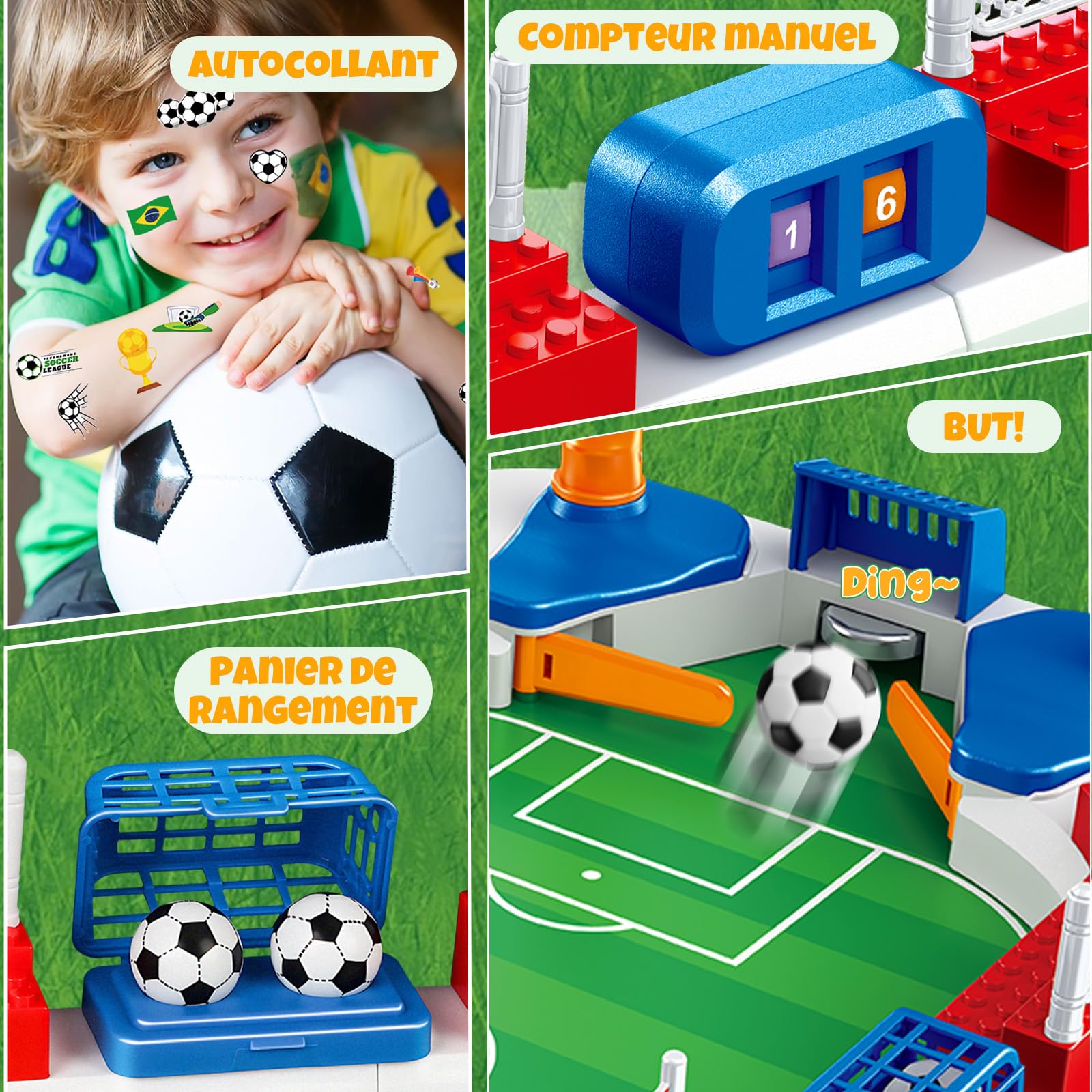 Baby Foot Enfant, 55 × 31 Mini Babyfoot, Jeu Foot, avec 8 Football, Compteur Manuel, Autocollant, Jeux de Société Enfant Cadeau Foot pour 4 5 6 7 8 9 10 Ans