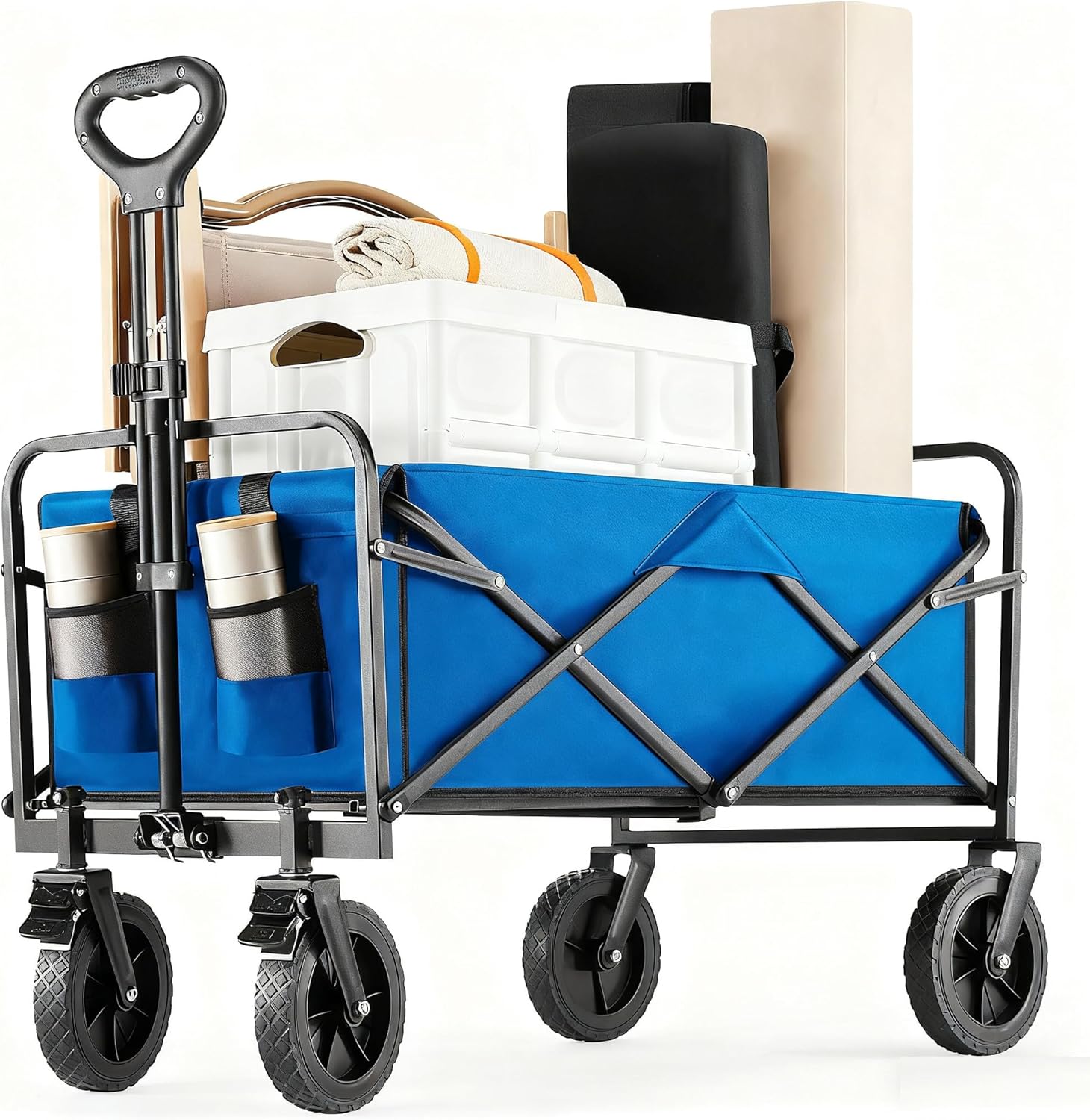 OLIXIS Wagon Cart, Heavy Duty 400 lbs Foldable Large Collapsible Wagons Carts with Wheels Smooth Maneuverability for All-Terrain, Suitable for Gardening, Camping, Beach - Blue