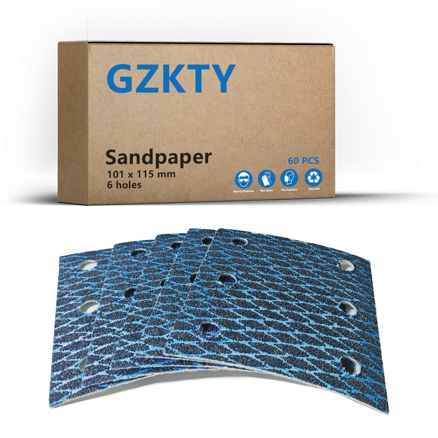 GZKTY 60 pieces sandpaper 115 x 101 mm - 6 hole punch - grain size 80 - sandpaper for orbital sanders