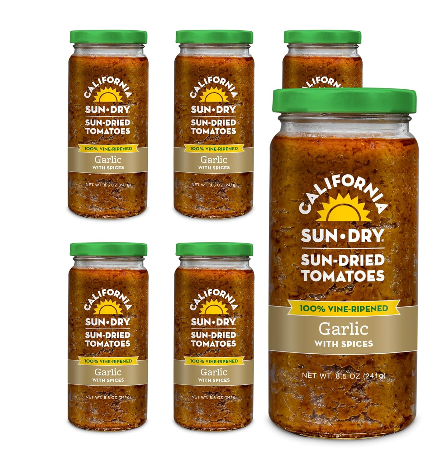 CALIFORNIA SUN DRY Sun-Dried Tomatoes, Garlic with Spices, 8.5 Ounce Jar (Pack of 6) | Gluten-Free & Antioxidant Rich