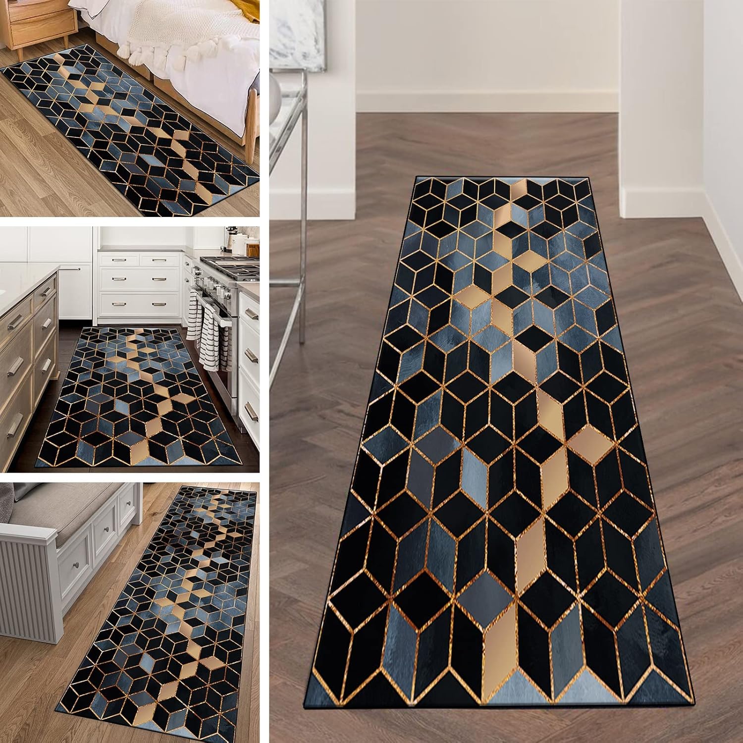 Carpet Runner Rug for Kitchen 2'7"x25' Hallway Black Modern Non Slip Abstract Washable Home Decor Runners for Corridor Living Room Hallway Bedroom