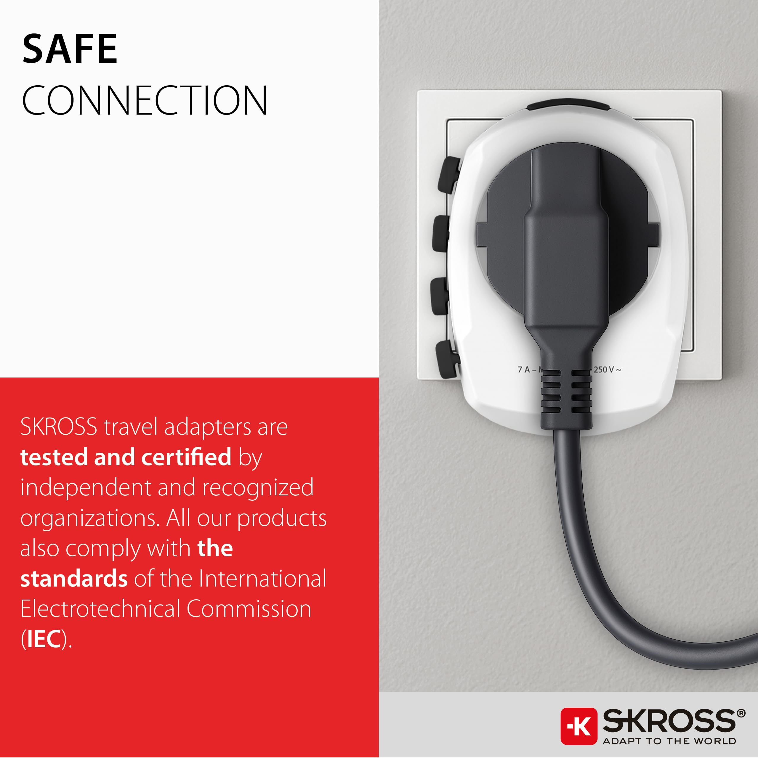 SKROSS 1.302539 | PRO – World & USB | 2 w 1 - Uniwersalny adapter podróżny do i z całego świata - Napięcie i moc: 100 V – 700 W / 250 V – 1750 W - Gniazdo USB 2,4 A - Ochrona przed wstrząsami, Biały