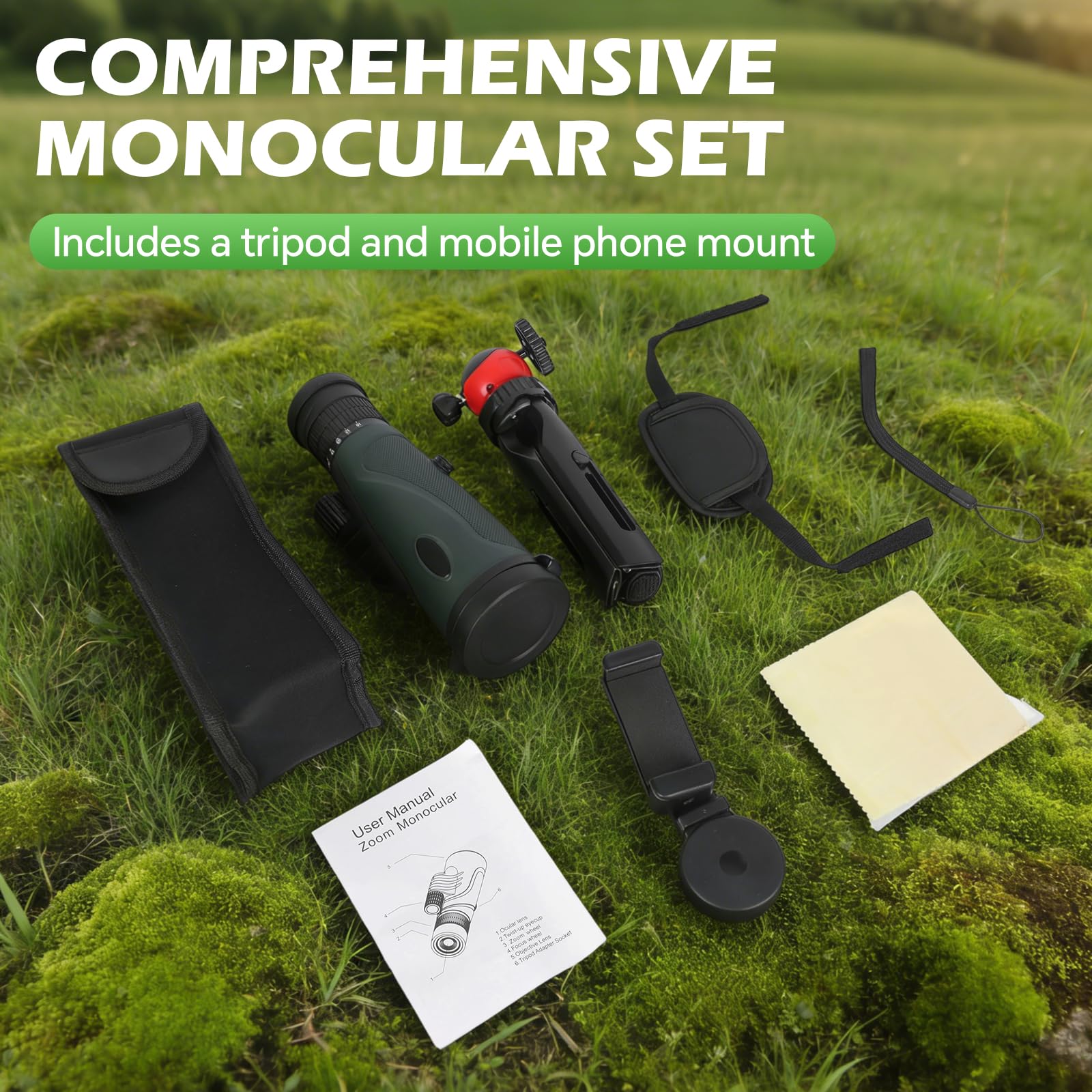 Zoom monoculaire 10-30 x 50, HD monoculaire pour adulte, avec support pour smartphone, trépied et dragonne, prisme FMC & BAK4, vision plus grande, pour le camping, l'observation des oiseaux