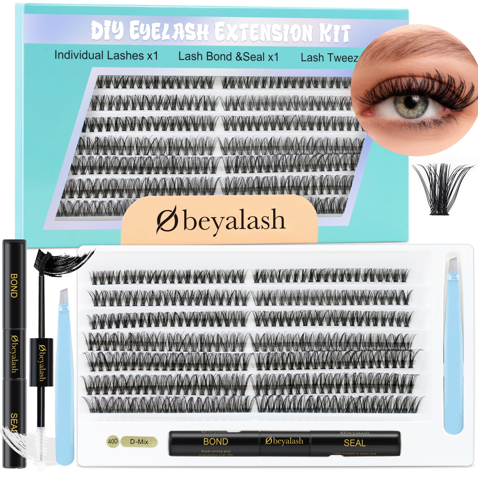 KIT Pestañas Postizas Individuales 280PCS Kit Extensiones De Pestañas D Curl DIY Pestañas Postizas Naturales Pestañas Individuales Pegamento Pestañas Postizas at Home by Obeyalash (40D D Curl 9-15mm)