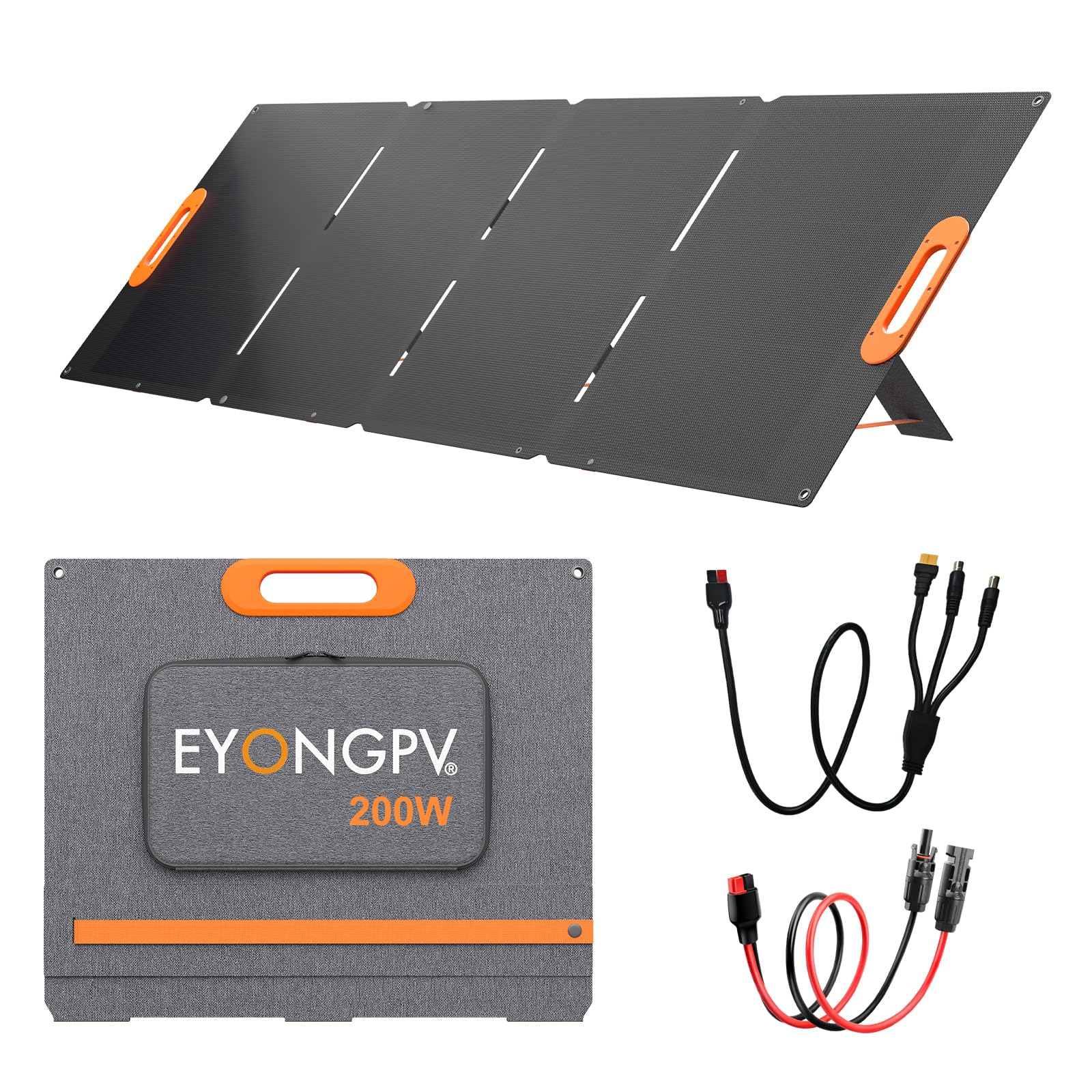 EYONGPV Składany panel słoneczny 200 W, 26% ogniw HPBC, wodoodporna przenośna ładowarka solarna IP65 z wyjściem Andersona 30 A i kablem 4,5 m, do kampera, kempingu, elektrowni zewnętrznych