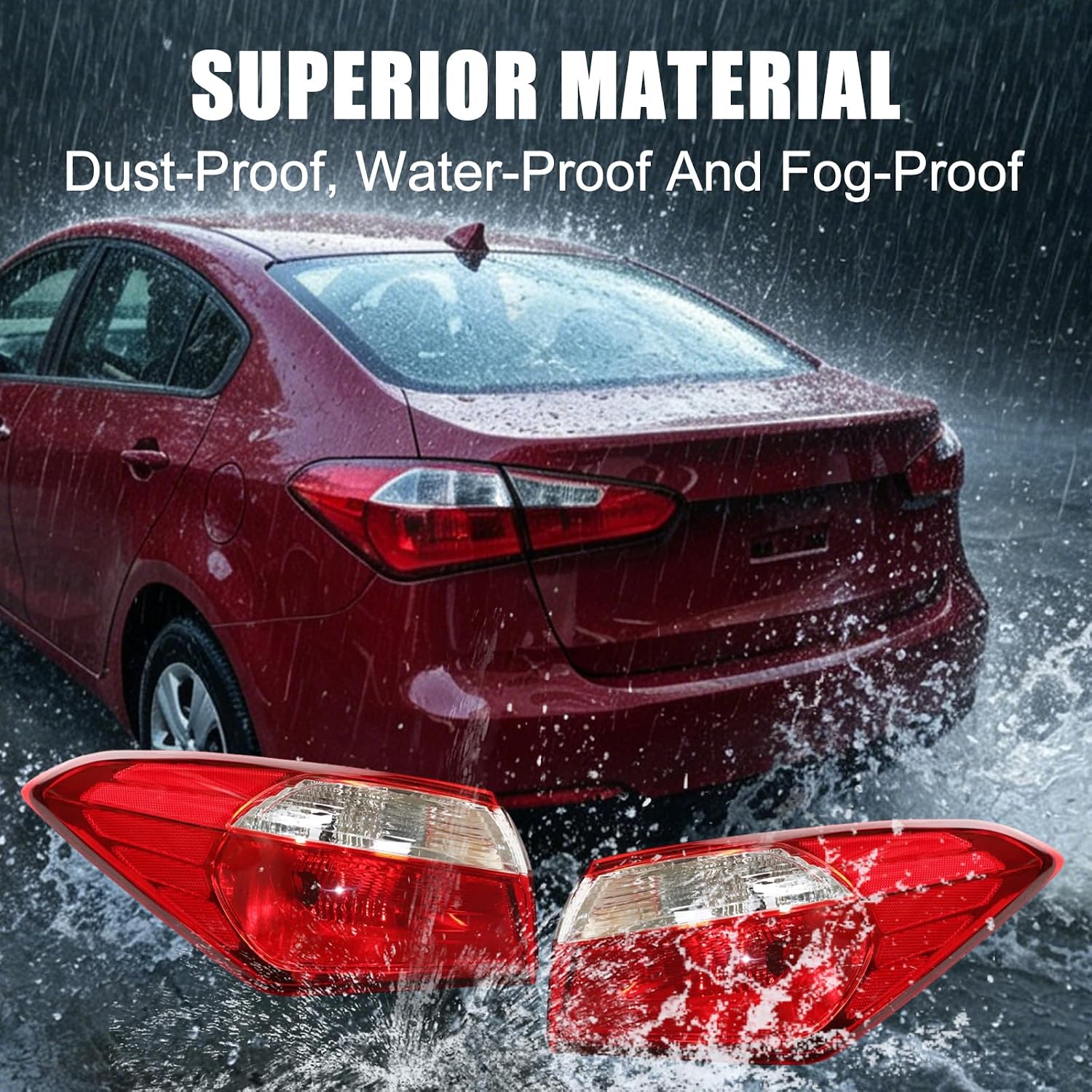 For 2014 2015 2016 Kia Forte 1 Pair Halogen Outer Tail Lights Rear Tail Lamps Red+Clear Lens Black Housing (Left Side+Right Side)