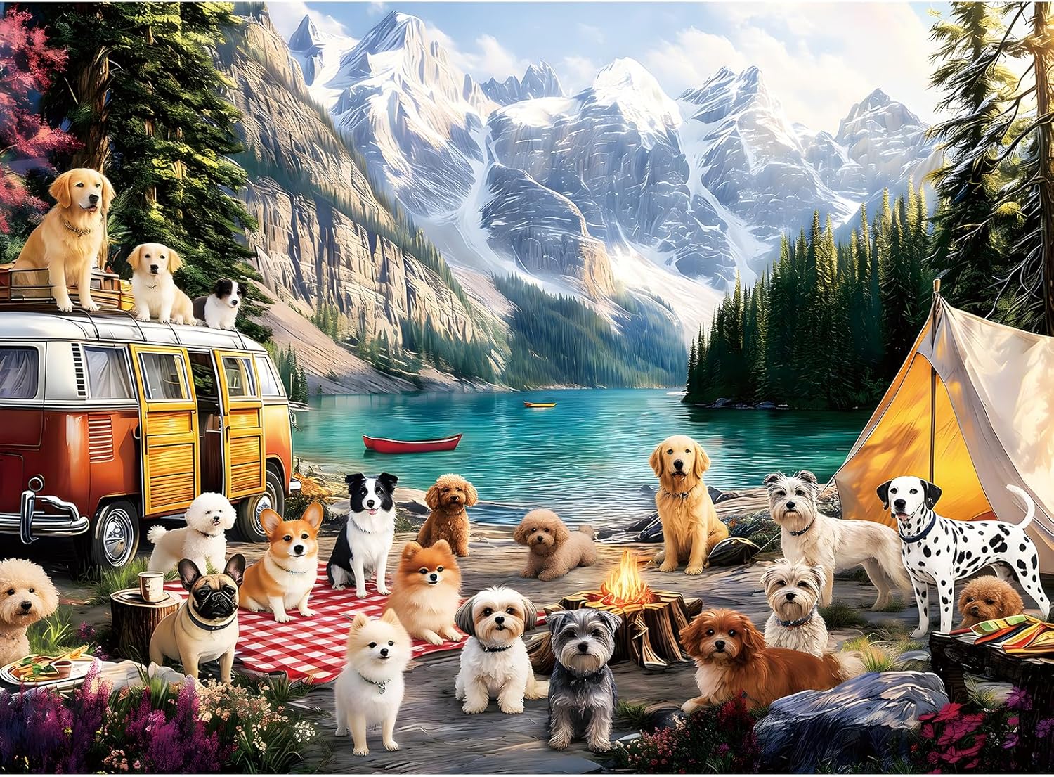 500 Piece Jigsaw Puzzle for Adults – Dogs Camping Outdoor Jigsaw Puzzles 500 Pieces, Cute Animal Puzzles for Adults 500 Pieces, Challenging Perfect for Game Nights, 20.5 X 15 in