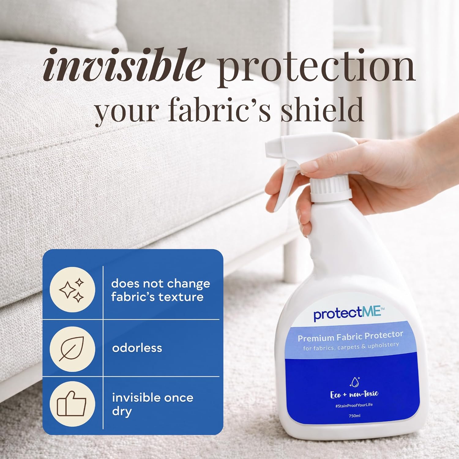 Fabric Protector and Stain Resistant Spray - Upholstery Fabric Spray for Stain Guard for Carpet, Shoes, Couch, Sofa - Non Toxic Water Based Furniture Protector - 84.5 Fl. Oz. +Sprayer