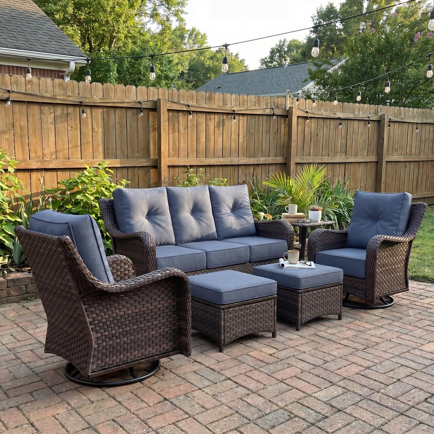 LayinSun 6 Piece Wicker Outdoor Furniture Set with 6-inch Comfy Cushions