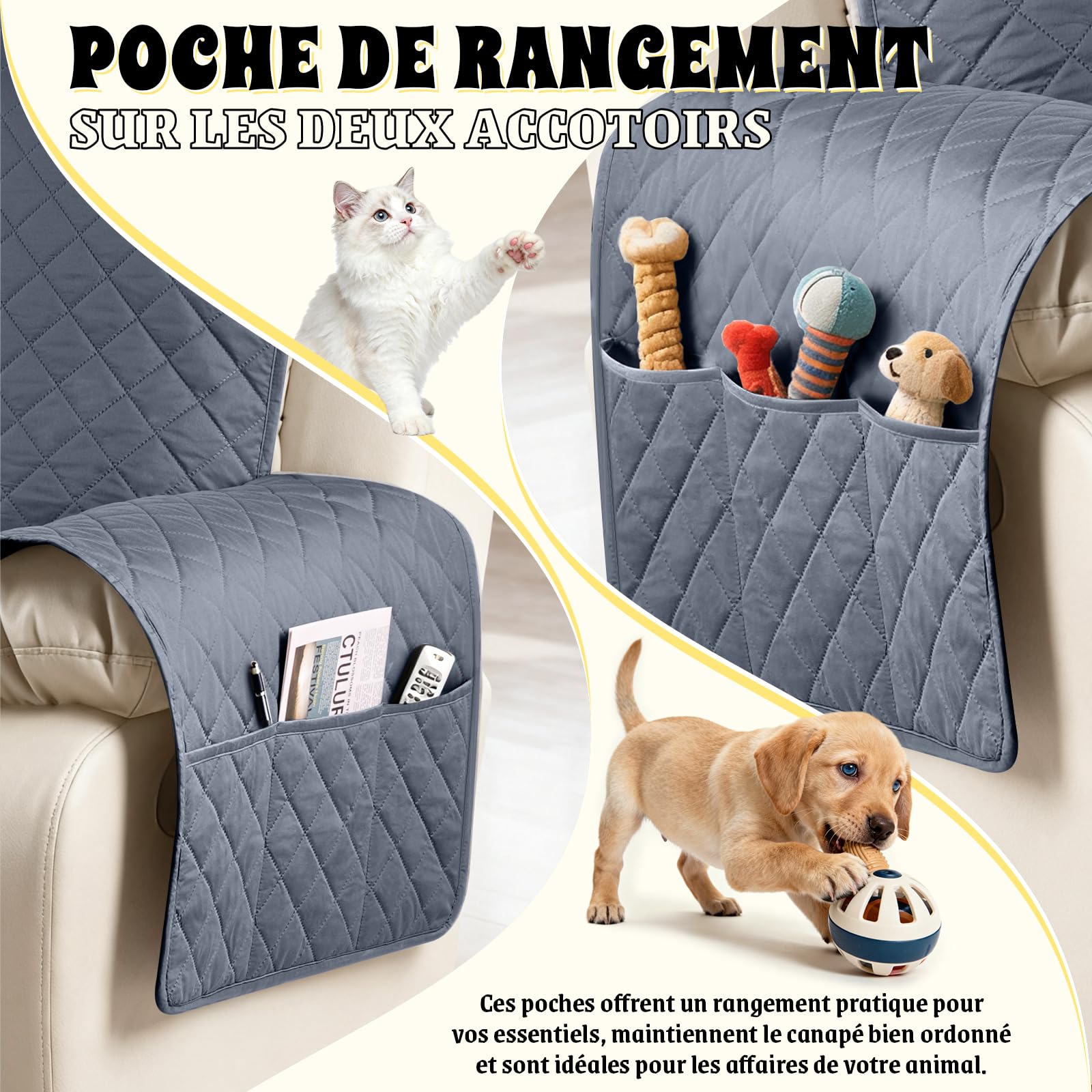 TAOCOCO Housse de Fauteuil Relax 1 Place, Housse pour Fauteuil Relax Ectrique avec Poche, Protege Canape Impermeable, Adaptée aux Enfants et Animaux, Lavable.(Gris Bleu, 25 inch)