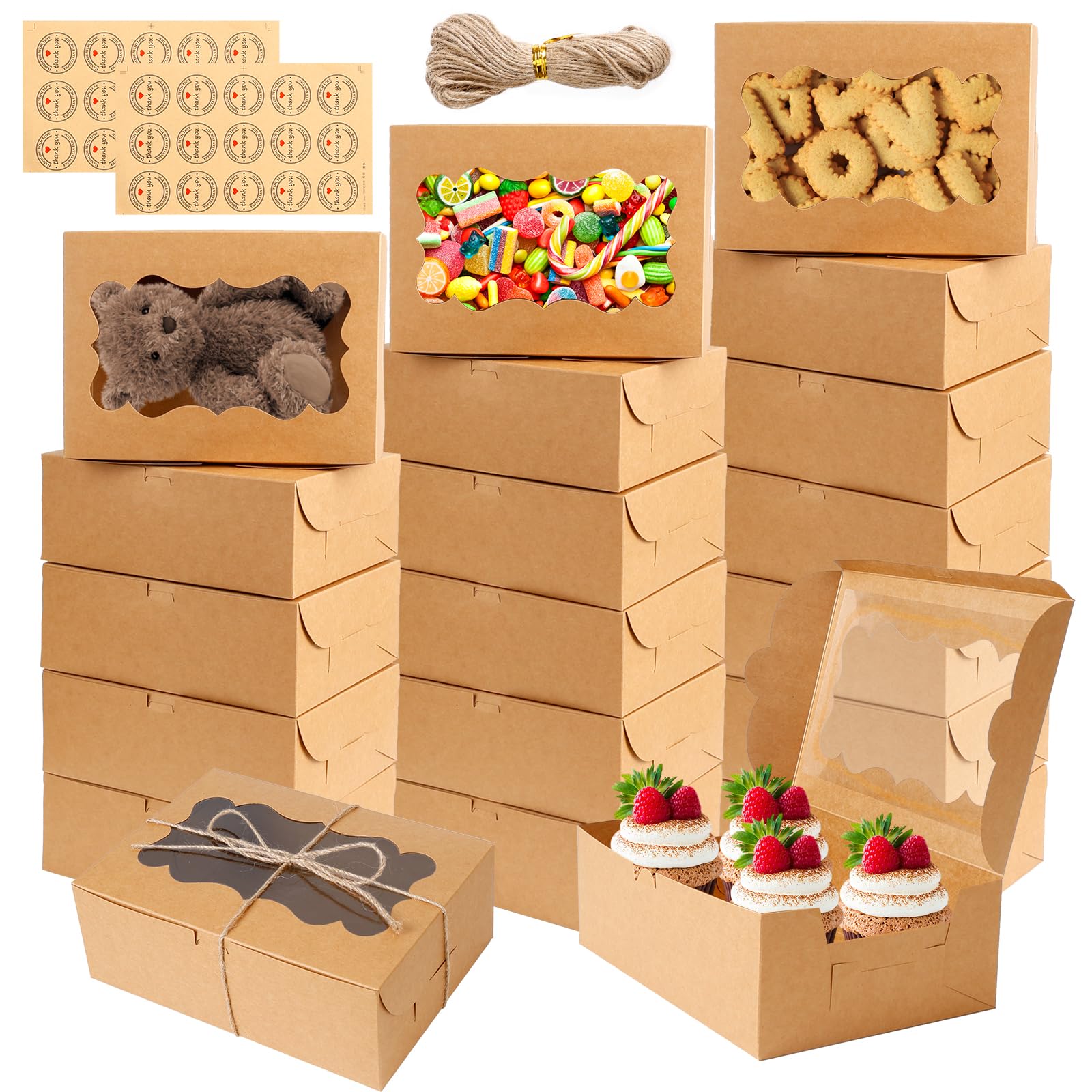 Scatole Regalo Kraft Con Finestra - 20 Pezzi Per Dolci, Biscotti E Dessert, Con Spago E Adesivi - Foto 2