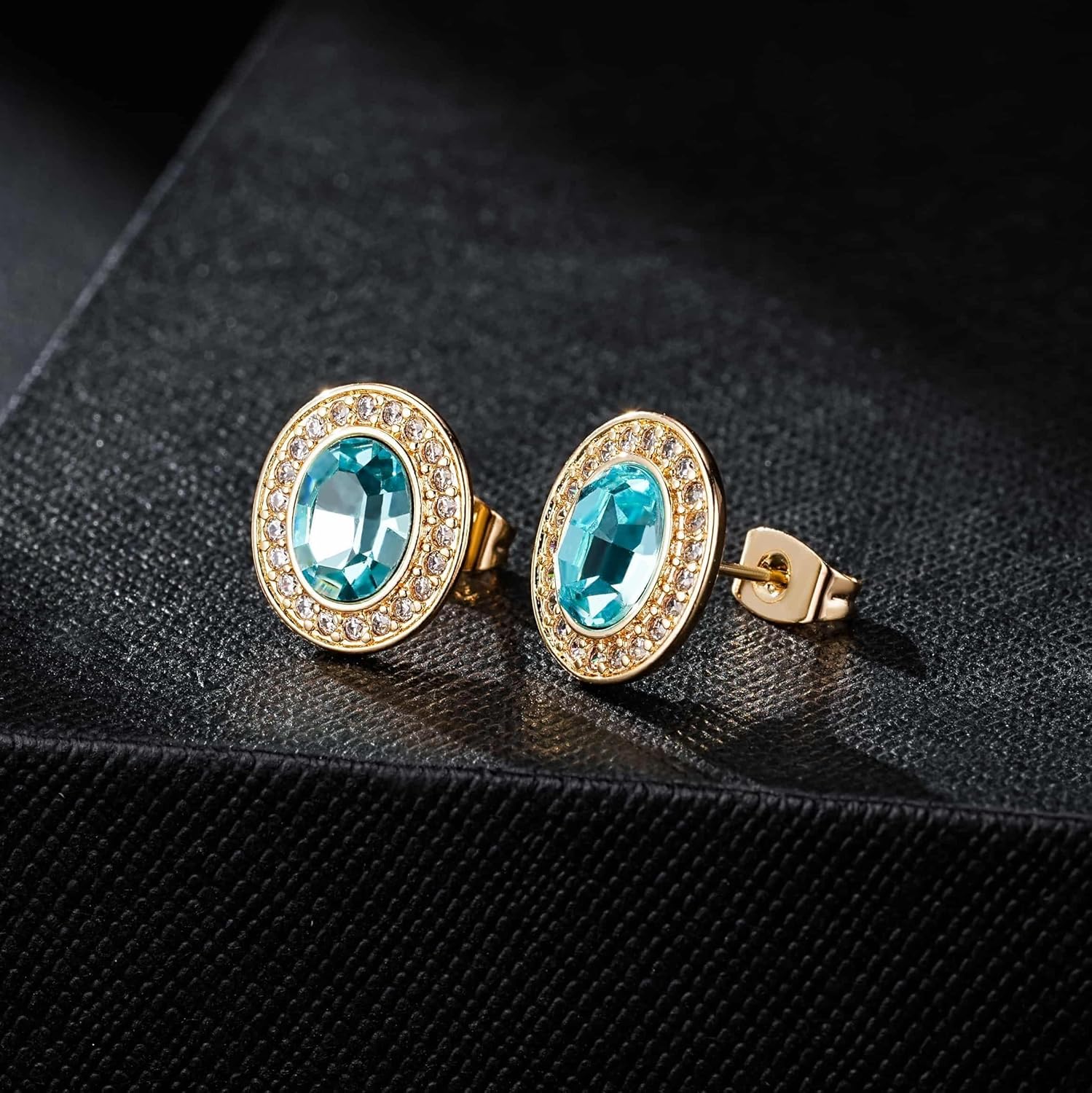 EVEVIC Austrian Crystal Halo Oval Stud Earrings for Women Trendy,14k Gold Plated Hypoallergenic Earring Jewelry Gift - Image 5