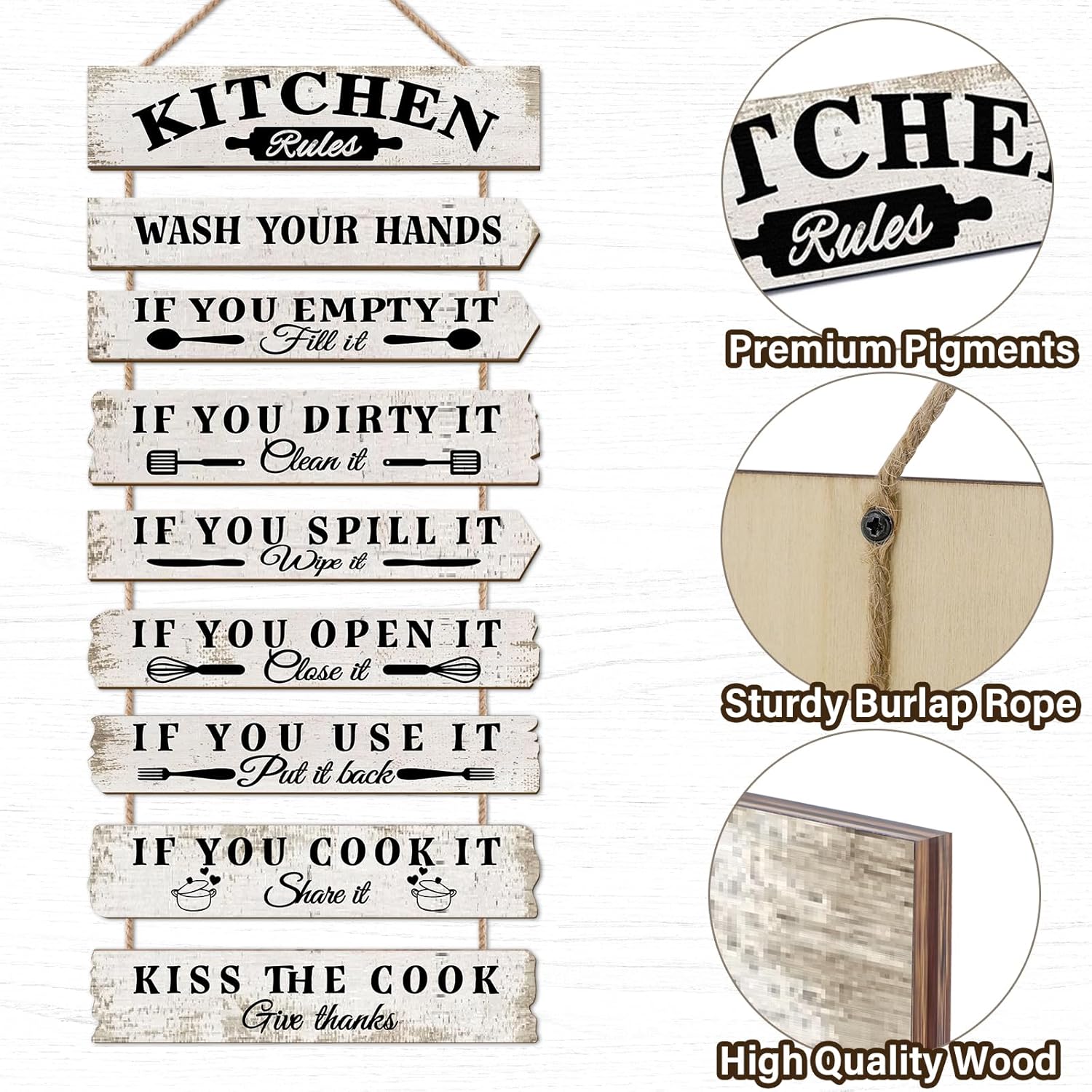 Kitchen Wall Decor Funny Kitchen Signs Kitchen Rules Pictures Wall Art Decor Rustic Farmhouse Western Kitchen Decor Wooden Sign (White)