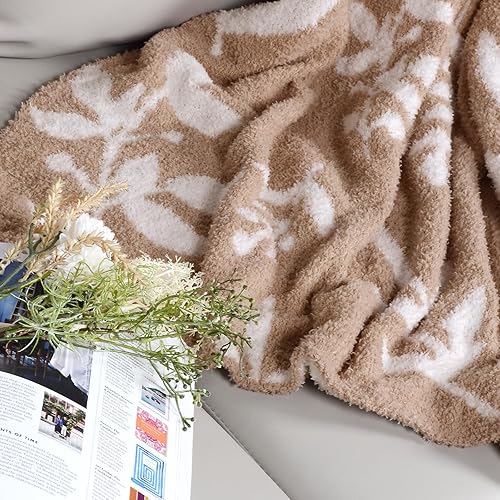 Miniatura 5 de Manta de punto floral súper suave y cálida para sofá, manta ligera y esponjosa para decoración del hogar para cama y sofá, rosa, 60 x 80 pulgadas