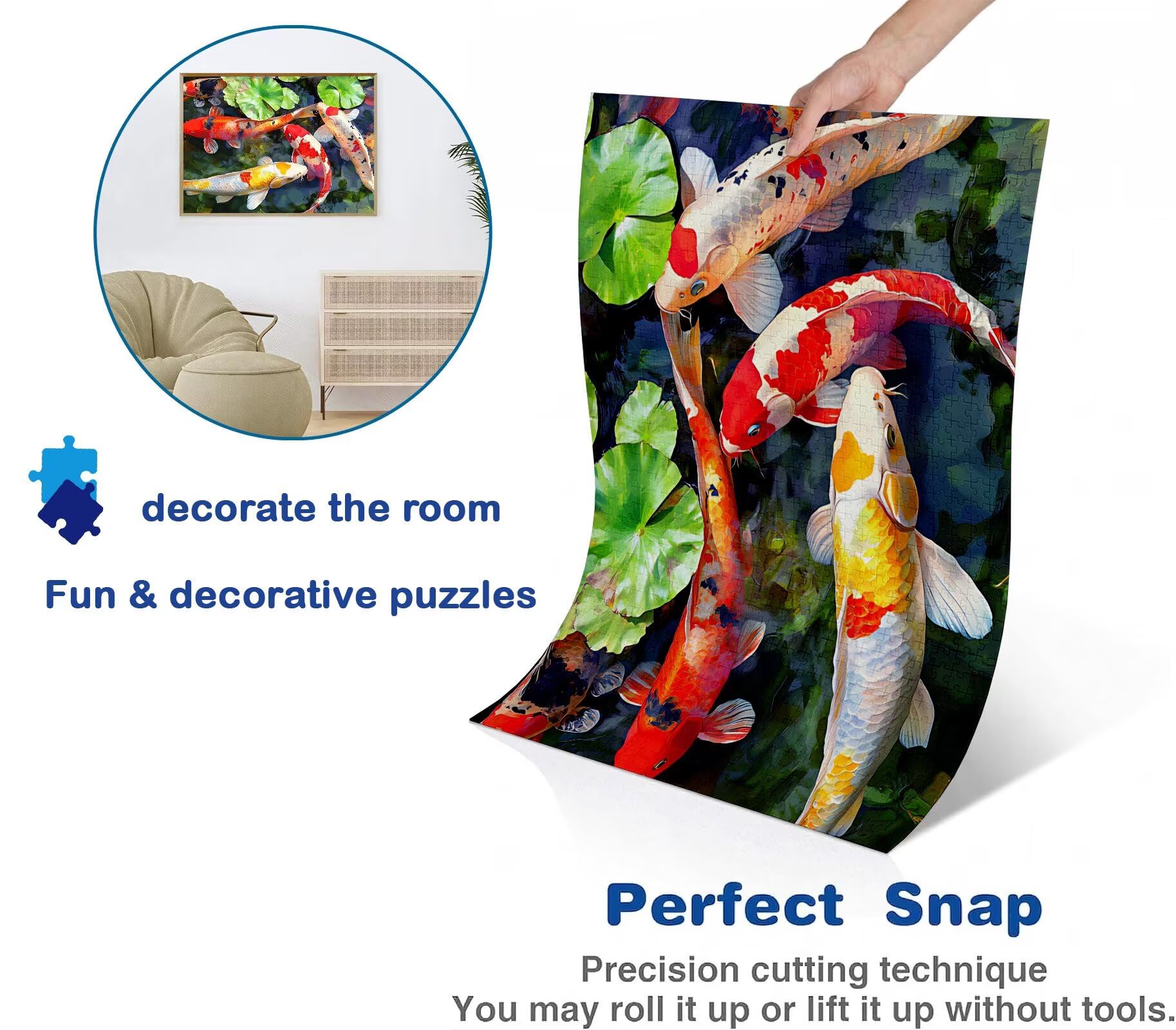 Puzzle 5000 elementów dla dorosłych, Koi Lotos Trudne i kolorowe drewniane puzzle, duża łamigłówka 156,5 x 105,5 cm, antystresowa gra z plakatem, dekoracja ścienna do domu, prezent urodzinowy dla