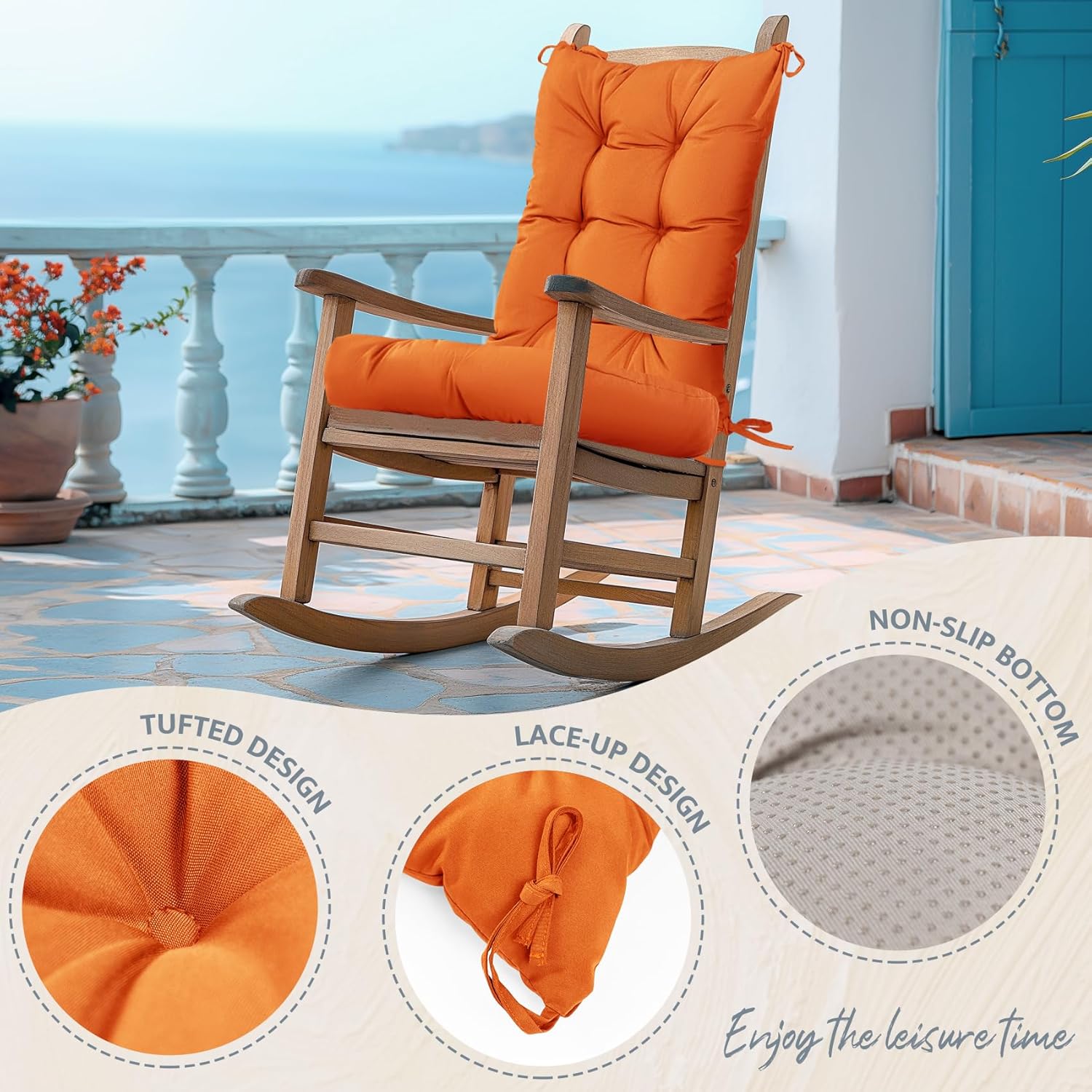 mudilun Rocking Chair Cushion Non-Slip Tufted Indoor/Outdoor Rocking Chair Cushions 80% Water Proof with Straps for Living Room Baby Room Garden High Back Rocking Chair Pads