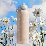 Ello Pop & Fill 22oz Stainless Steel Water Bottle with QuickFill Technology, Double Walled and Vacuum Insulated Metal, Leak Proof Locking Lid, Straw and Chug, Reusable, BPA Free, Gloss Daisies