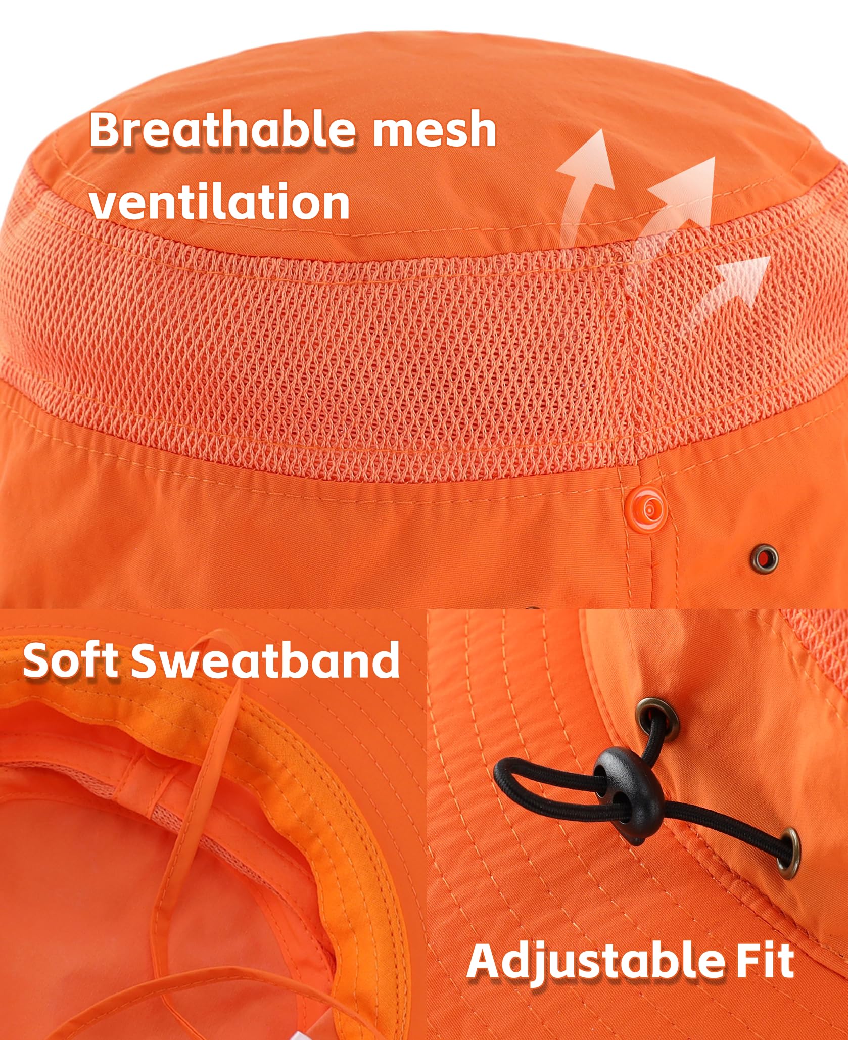 Connectyle Sombrero de Malla para el Sol al Aire Libre, protección de ala Ancha, Verano, Pesca, Caza, Senderismo, Gardenig, Naranja