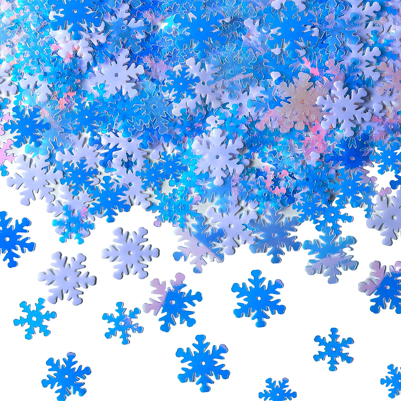 MARFOREVER Christmas Snowflakes Confetti Decorations, Iridescent Clear White Snowflake Table Confetti Mixed Winter Glitter Sequins for Xmas Winter Wonderland Party Home Decoration