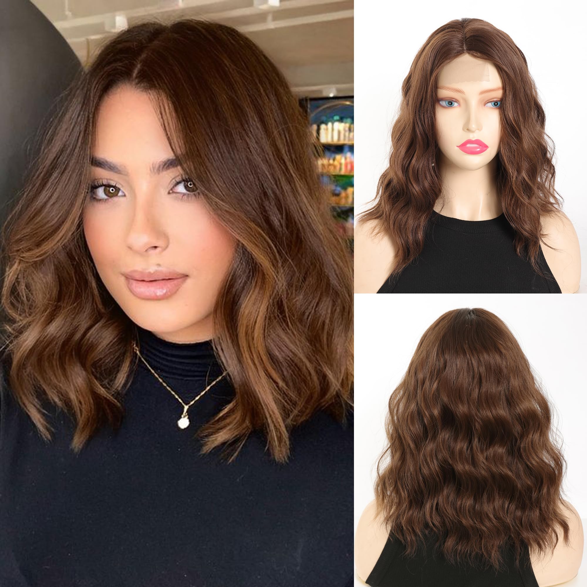 Synthetic Wavy Wig Heat Resistant Shoulder Length Everyday Hairstyle Realistic Amazon.com : Aiivna Black Bob Wig with Bangs Short Wavy Hair  main image 4