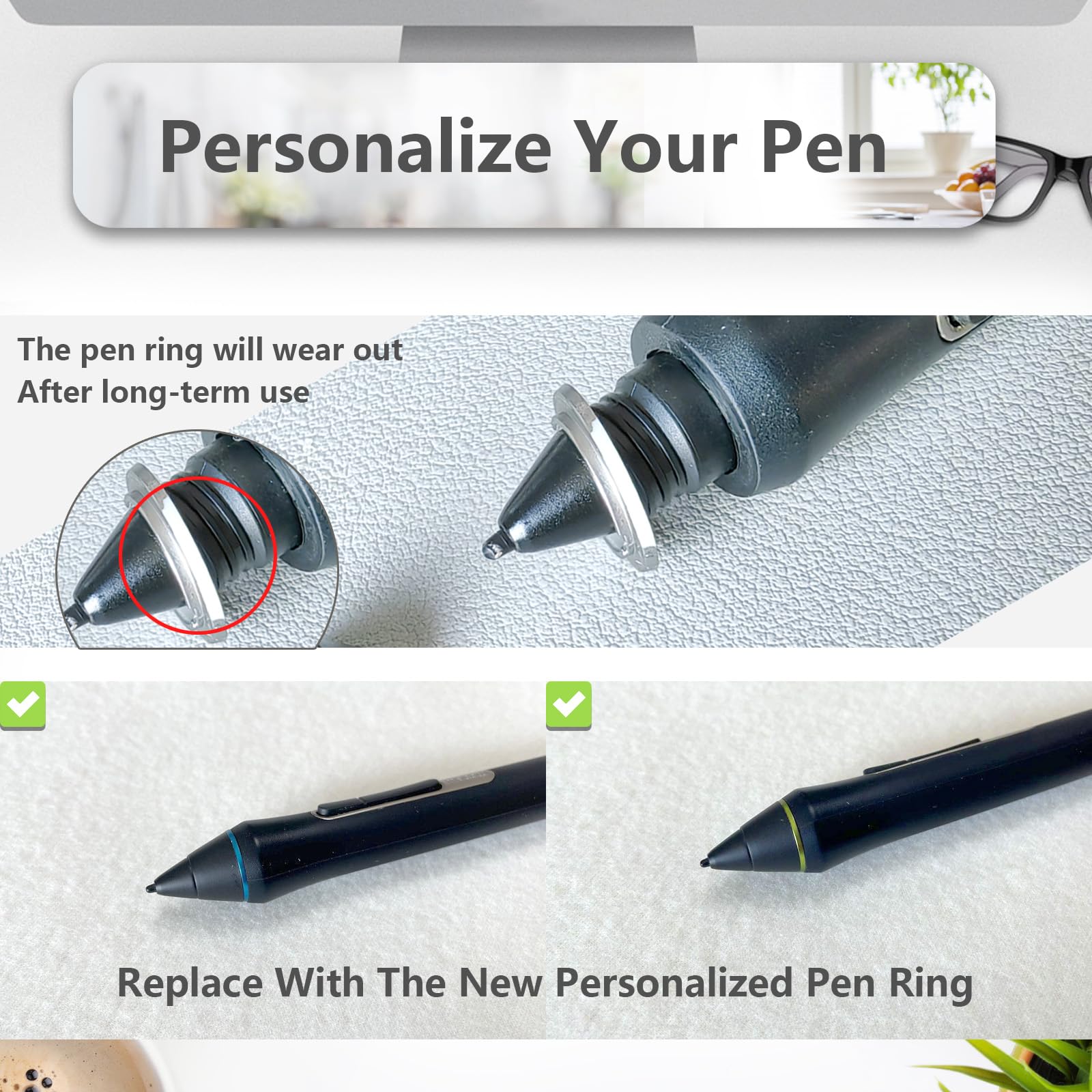 4 Pezzi Anello Penna per Penne tavoletta Grafica, Anello per Penna Digitale, Anello per Penna da Disegno Digitale per la Serie WAC KP-501e,503e,504e PTK440 PTK640 PTK840 Penne tavoletta Grafica