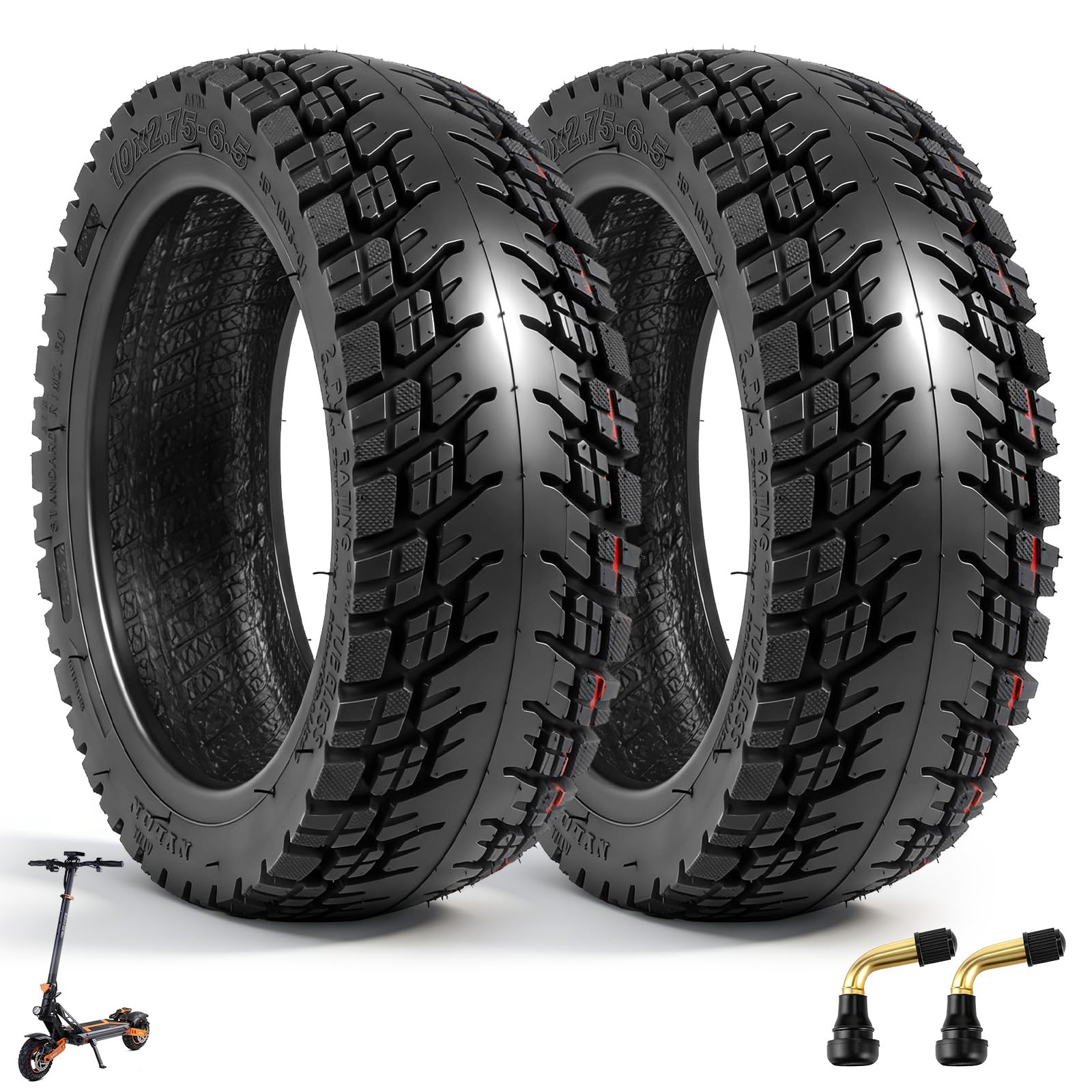 10 x 2,75-6,5 Pneus Tubeless Tout Terrain pour Kukirin G2 Master, 10 Pouces Pneus de Rechange pour Kukirin G3 Speedway 5 Dualtron 3 Gotrax G4 Scooter Électrique Avant/Arrière (2 Pièces)