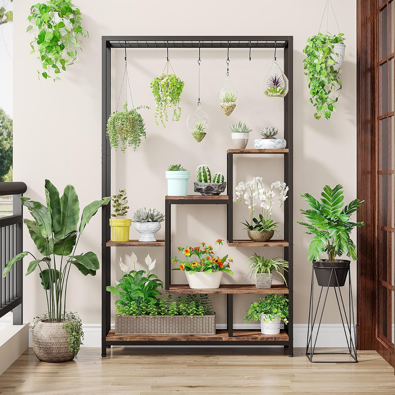 LITTLE TREE 5-Tier Tall Indoor Plant Stand, 70.9” Large Metal Plant Shelf Flower Bonsai Pots Display Rack for Garden, Balcony, Living Room,Brown