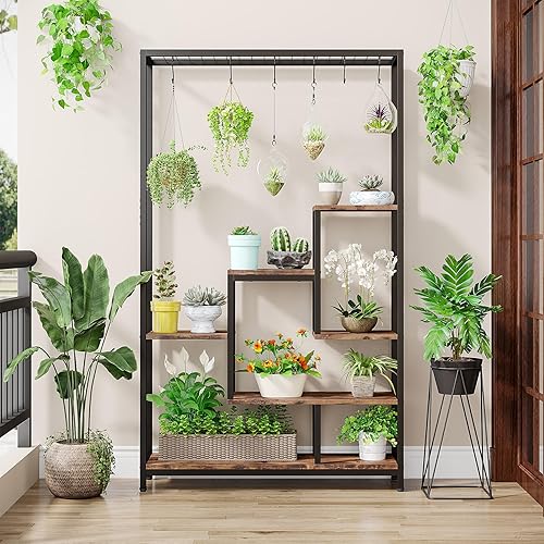Miniatura 3 de LITTLE TREE Soporte alto para plantas de interior de 5 niveles, estante de metal grande de 70.9 pulgadas para macetas de bonsái, estante de