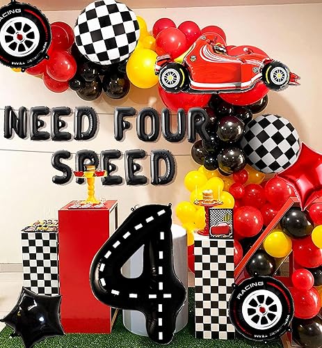 Miniatura 5 de JeVenis Need Four Speed Birthday Decoration Need Four Speed Balloons Background Car Racing Car Decoración de 4 cumpleaños para niños 4 cumpleaños