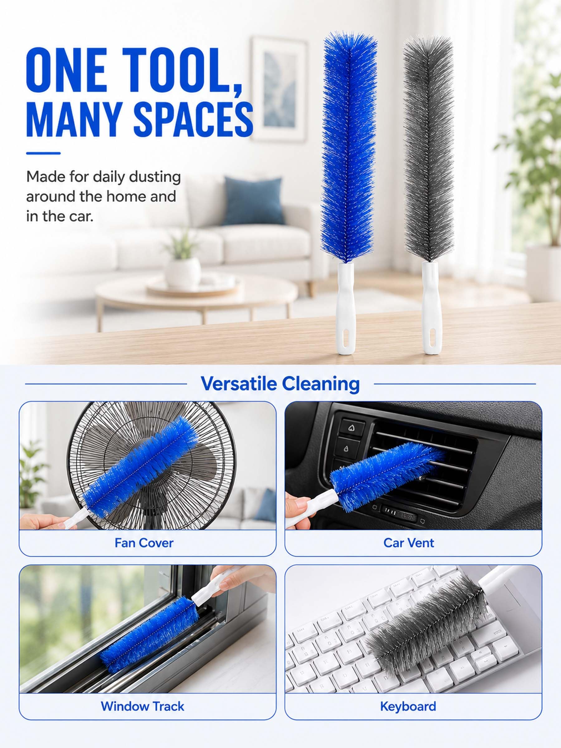 Cepillo de microfibra flexible, limpiador flexible mejorado 2026 para persianas eléctricas, ventilador lavable y ventilación de aire, herramienta eficiente de eliminación de polvo para el hogar y el