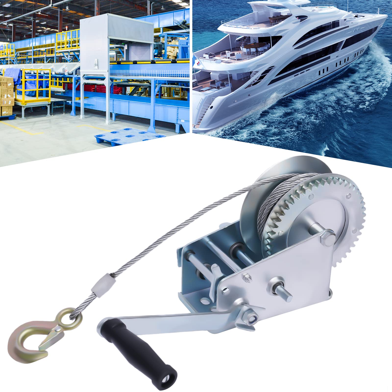 Cabrestante manual con cable de 10 metros para taller, garaje, remolque, barco