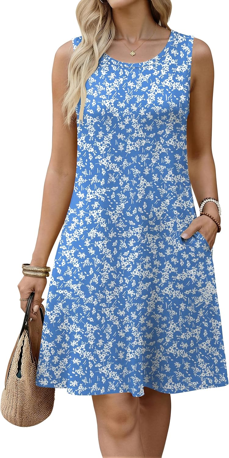Zeagoo Summer Dresses for Women 2026 Sleeveless Casual Floral Tshirt Sundress with Pockets Loose Tank Beach Dress - Image 2