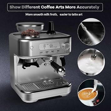 Espresso Machine, 15 Bar Stainless Steel Professional Espresso Maker with Grinder & Milk Frother & Barista Kit, Semi-Automatic Espresso/Latte/Cappuccino Machines for Home Office