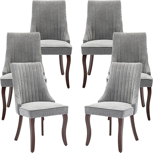 Vista 38 de Juego de 6 sillas de comedor de mediados de siglo color beige, juego de 6 sillas modernas para cocina y comedor, sillas de cocina tapizadas en tela