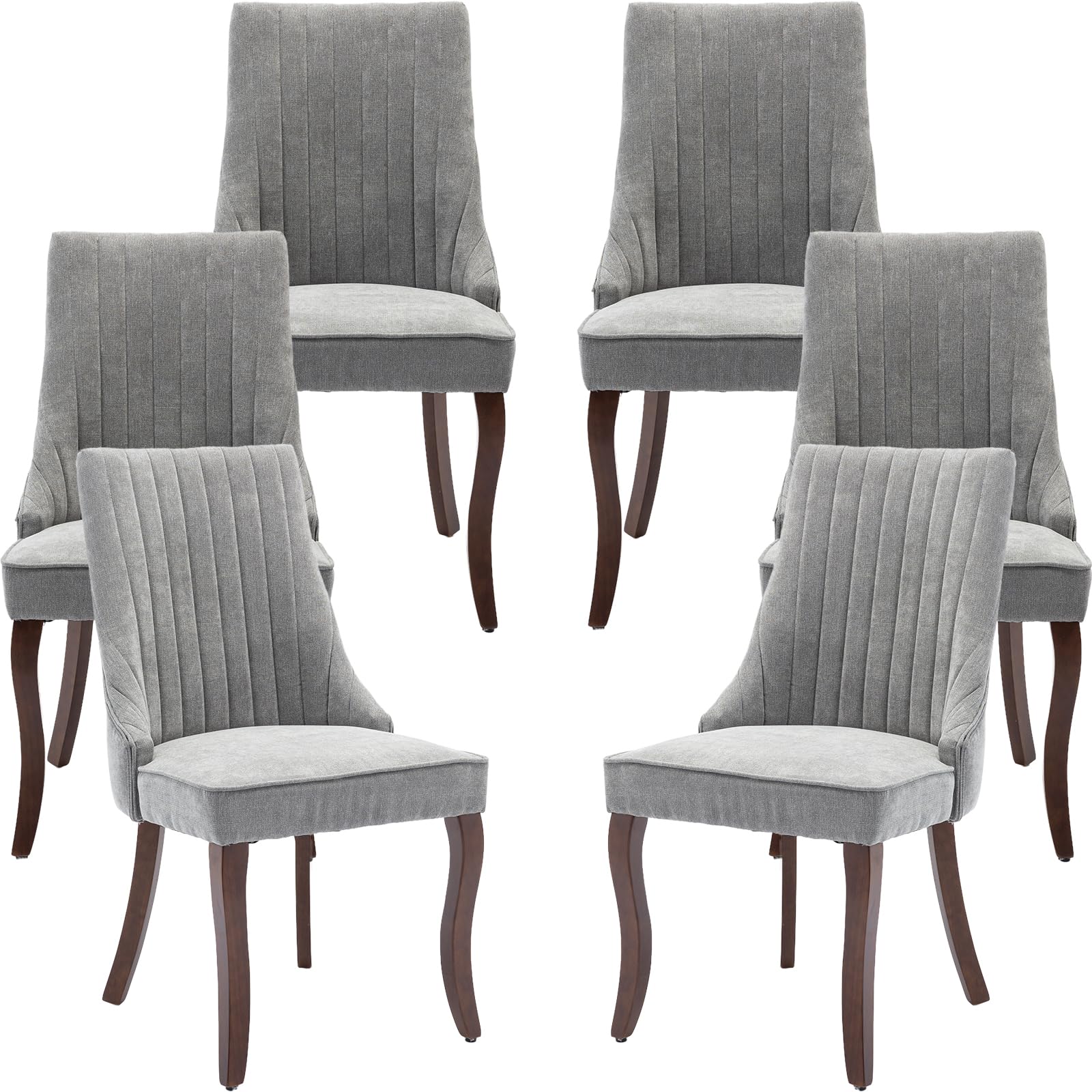 ODUSE-DAILY Gray Mid Century Dining Chairs Set of 6, Modern Kitchen & Dining Room Chairs Set of 6, Fabric Upholstered Kitchen Chairs, Sillas de