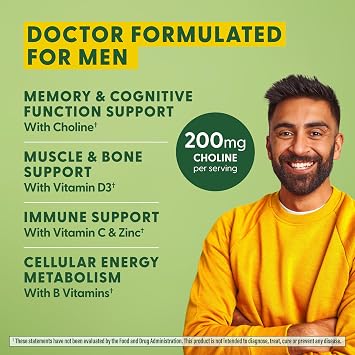 MegaFood Advanced Multivitamin for Men, Doctor Formulated, 120 Tablets | Immune Support, Cellular Energy, Heart & Brain Health, Choline, Methylfolate, Vitamin C, D3, Zinc, Vegetarian, 60 Servings