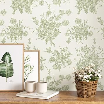 WESTICK Vintage Green Floral Wallpaper French Country Floral Contact Paper