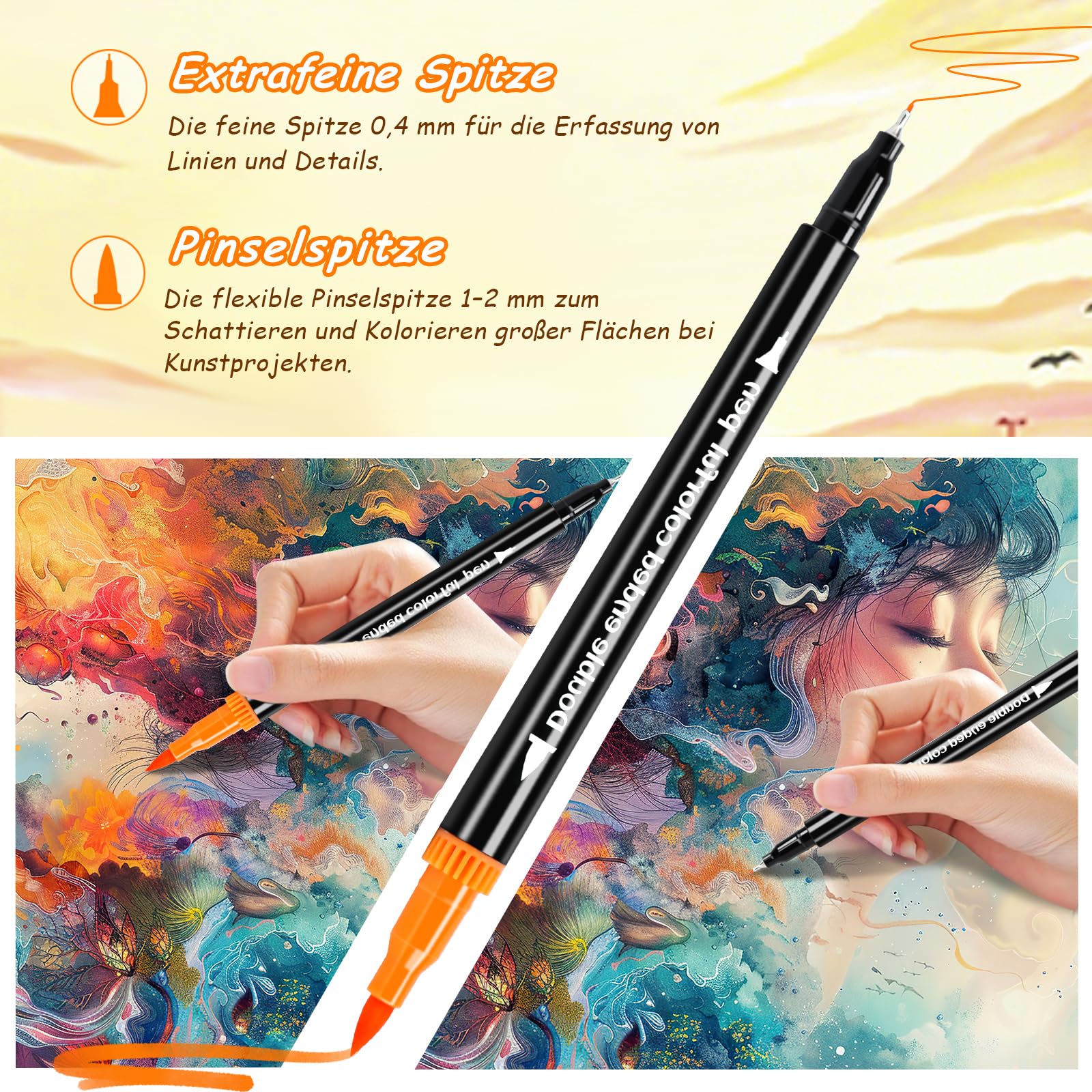swihorab Lot de 120 feutres à double pinceau, double pinceau, pointe fine et pointe pinceau pour adultes, pour coloriage, livres de coloriage, manga