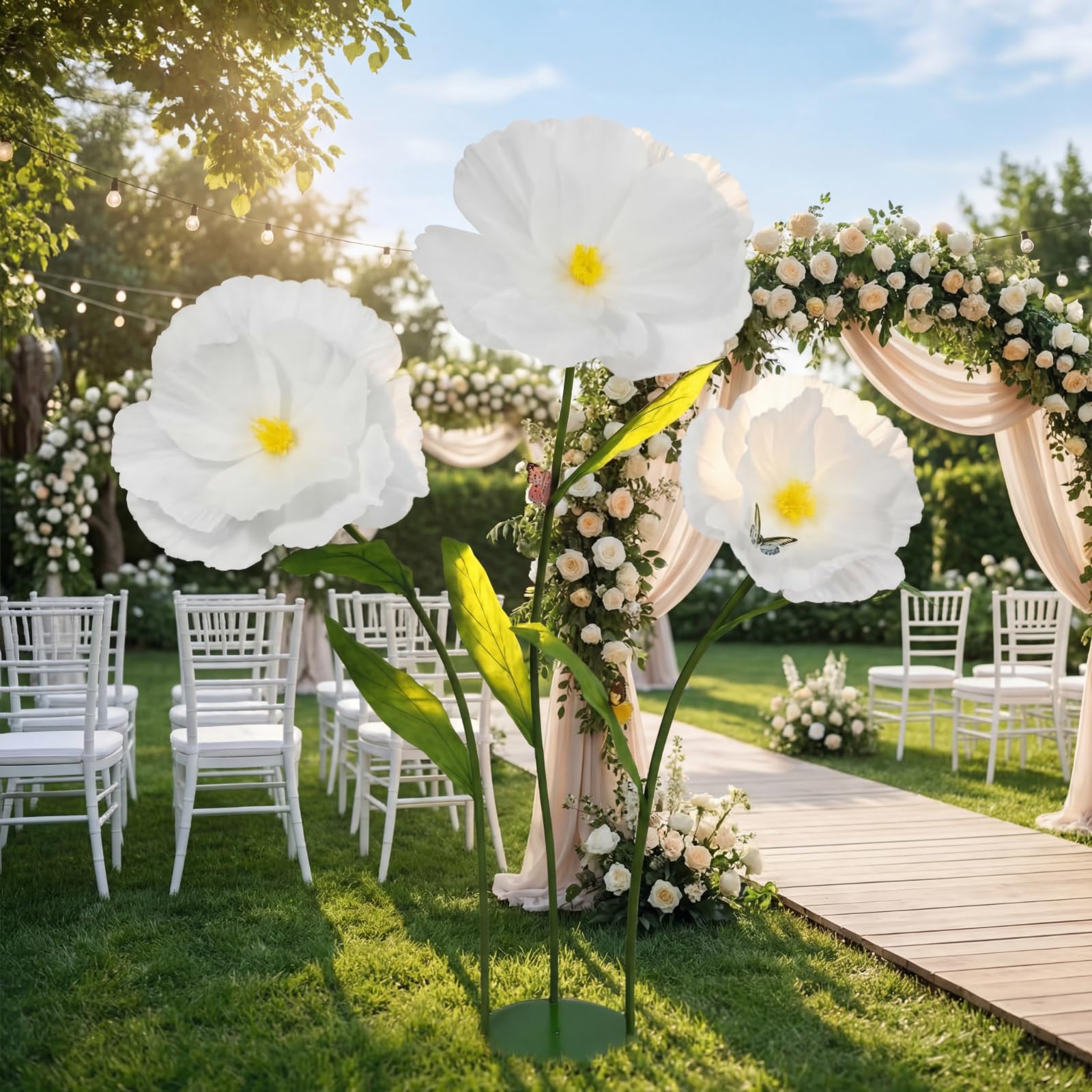 Norme - 3 pezzi di fiori bianchi giganti in carta artificiale, petali di rosa bianca, 40, 50, 60 cm, per matrimonio, San Valentino, compleanno, camera nuziale, sfondo per feste, decorazioni per