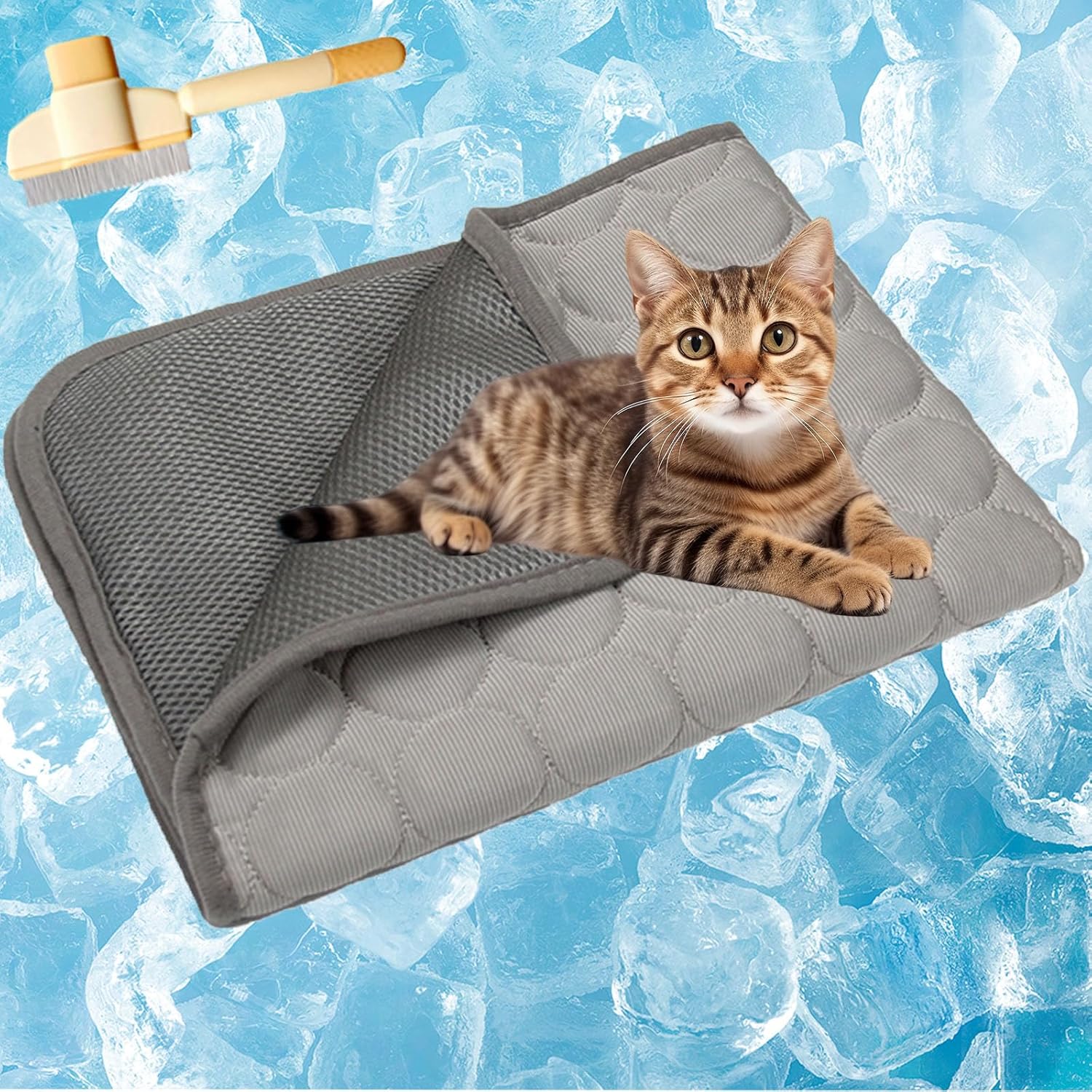 Cooling Mat for Cats, Cool and Healthy Cooling Bed for Cats, 3 Layer System Instant Cool Non Slip Pad Protect Your Pet from Silent Heat Danger (Gray, XXL(60 * 40in))