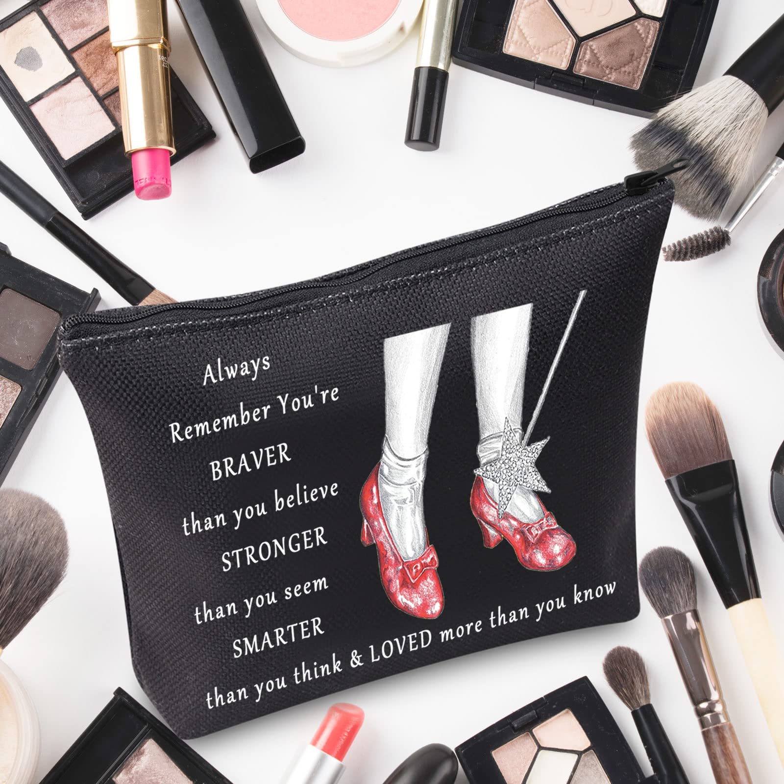 WZMPA Wizard Girl Cosmetic Bag Red Slippers Inspired Gift You Are Braver Stronger Smarter Than You Think Makeup Zipper Pouch Bag For Friend Family(Always Doro) - Image 3