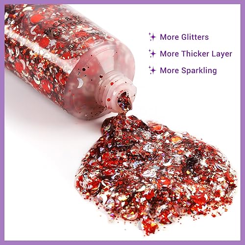 Miniatura 12 de BADCOLOR Gold Blue Red Face Body Glitter Set, Holographic Shimmer Chunky Glitters for Hair Nails Eye Lips, Music Festival Concert Rave Accessories