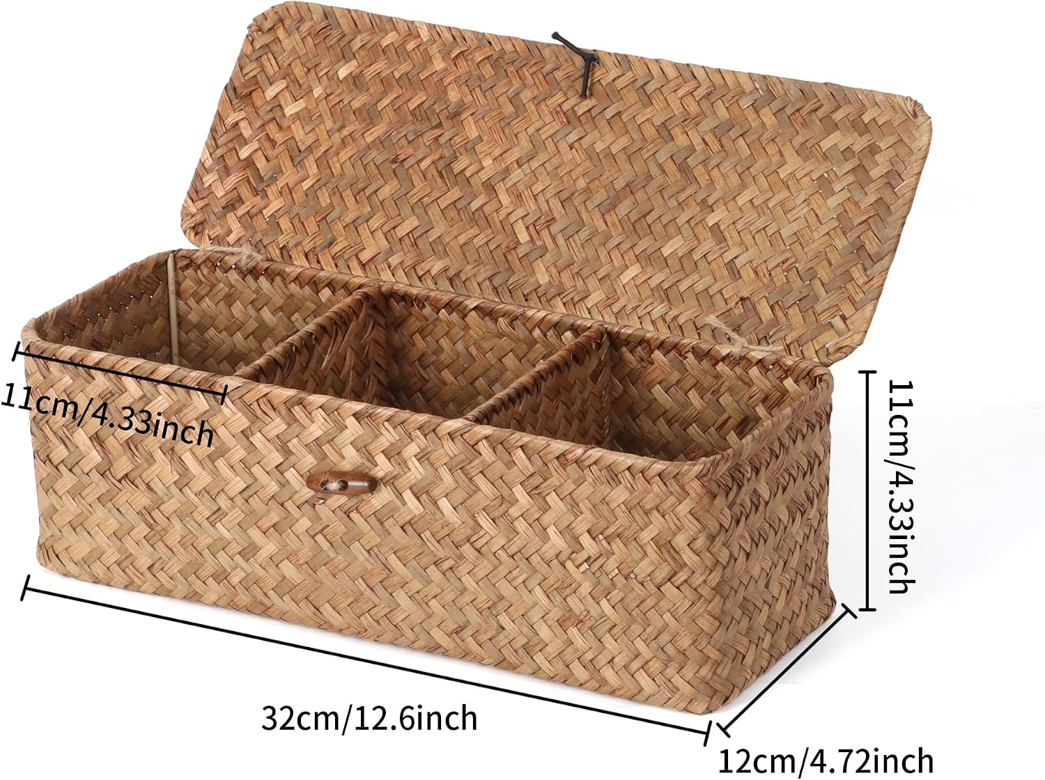 Moosky Wicker Shelf Baskets with Lid, Rectangular Small Woven Storage Baskets Boxes with Dividers for Organize Tampon Home Decor Bins (Coffee Small)