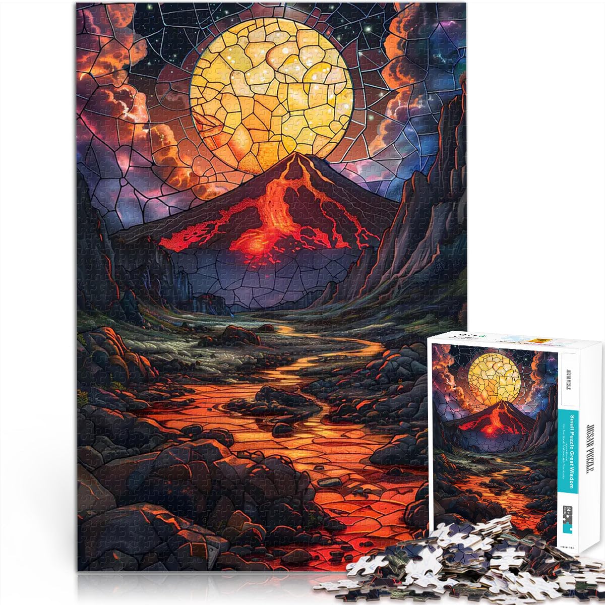 Adults 1000 Piece Jigsaw Puzzle Volcano Stained Glass Herausforderndes Spiel eignet sich ideal als Geschenk für die ganze Familie52x38cm — image 1