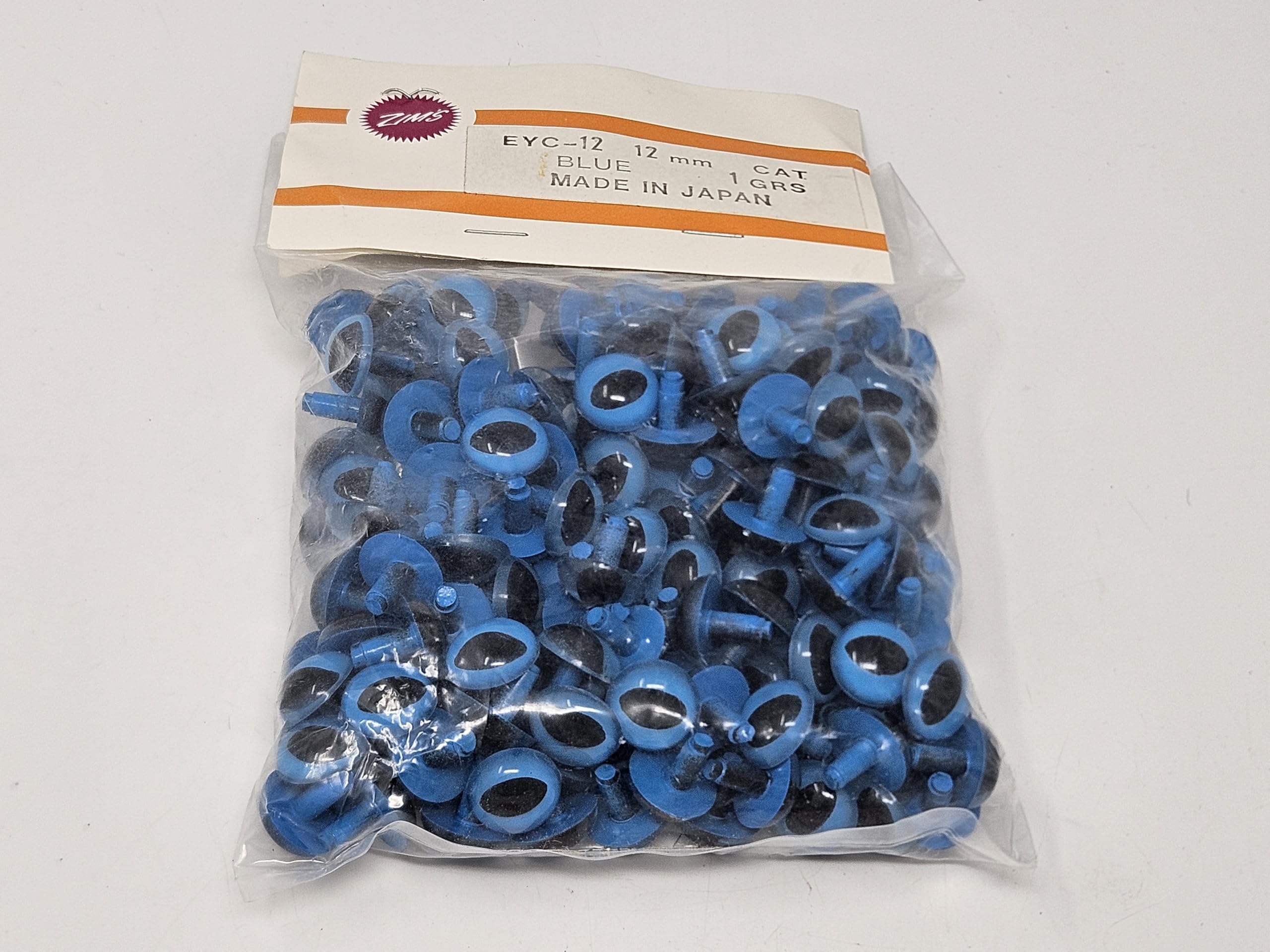 Zim's 12mm Cat Eyes Plastic Kitty Safety Eyes for Craft Crochet Amigurumi Dolls or Puppets (Bulk Pack of 144) (Blue)