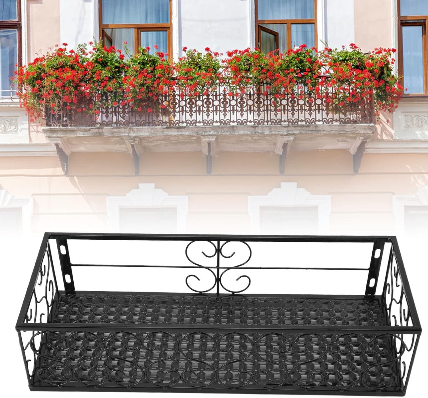 Balcony Flower Pot Rack Stand Holder Hanging Wrought Iron Fence Indoor Windowsill Succulent Shelf High Load Bearing Capacity for Balcony Garden Display Potted Plants Iron Black (Suitable for 10.5cm Railings)