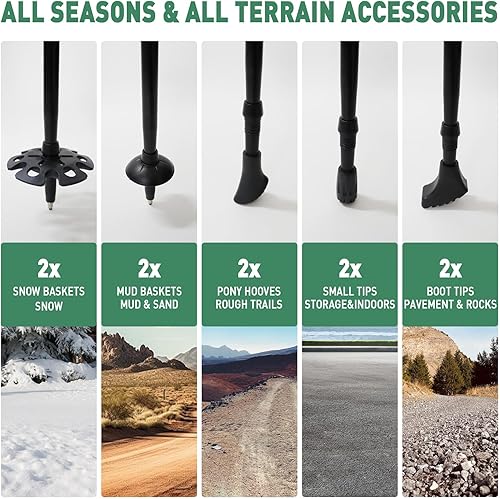 Miniatura 7 de Bastones de senderismo para caminar, paquete de 2 unidades, aleación de aluminio ligera de 5 secciones con bloqueo antigolpes y cierre rápido, mango