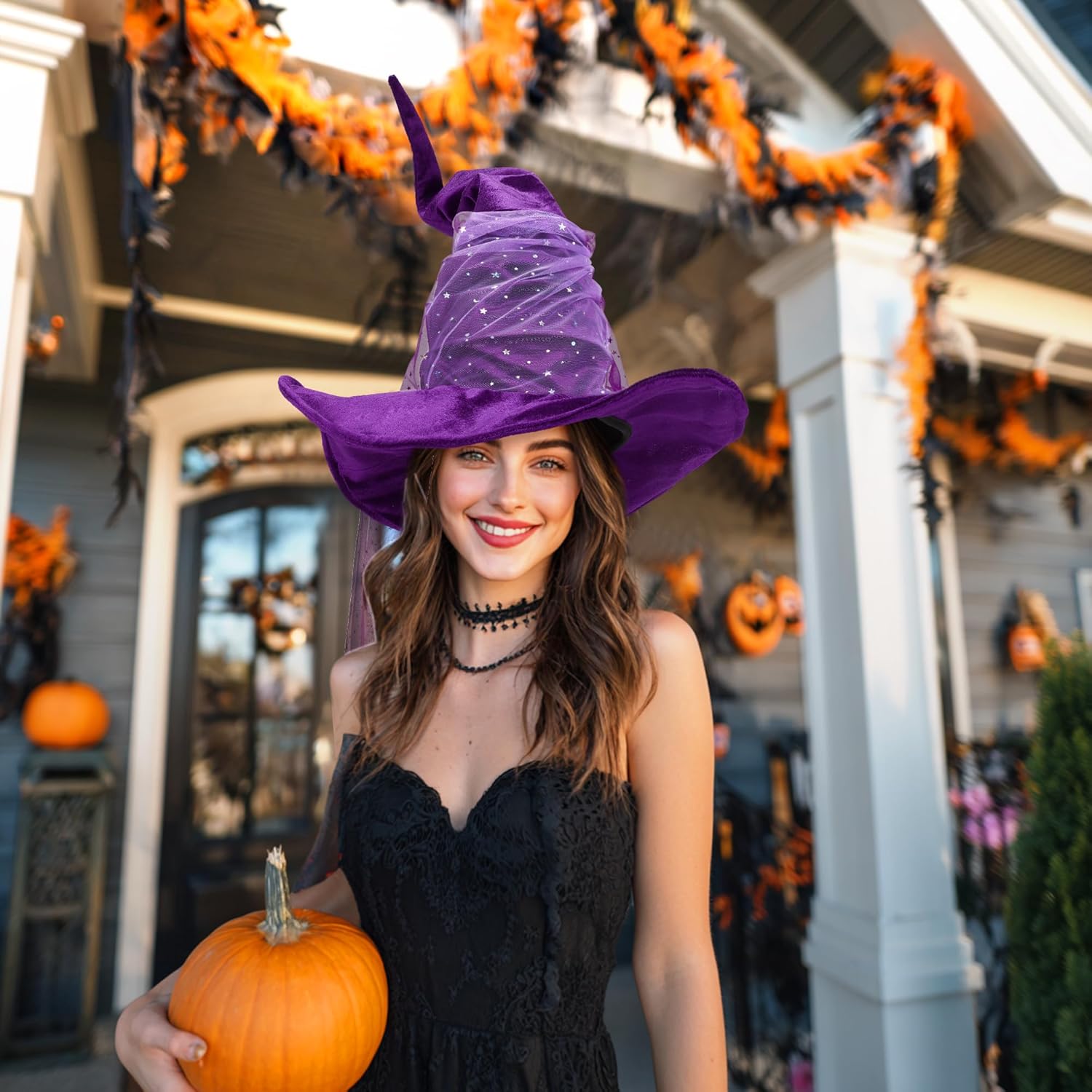 Ibeauti Witch Hat Women Large Ruched Halloween Witch Hat Costume Accessory for Party